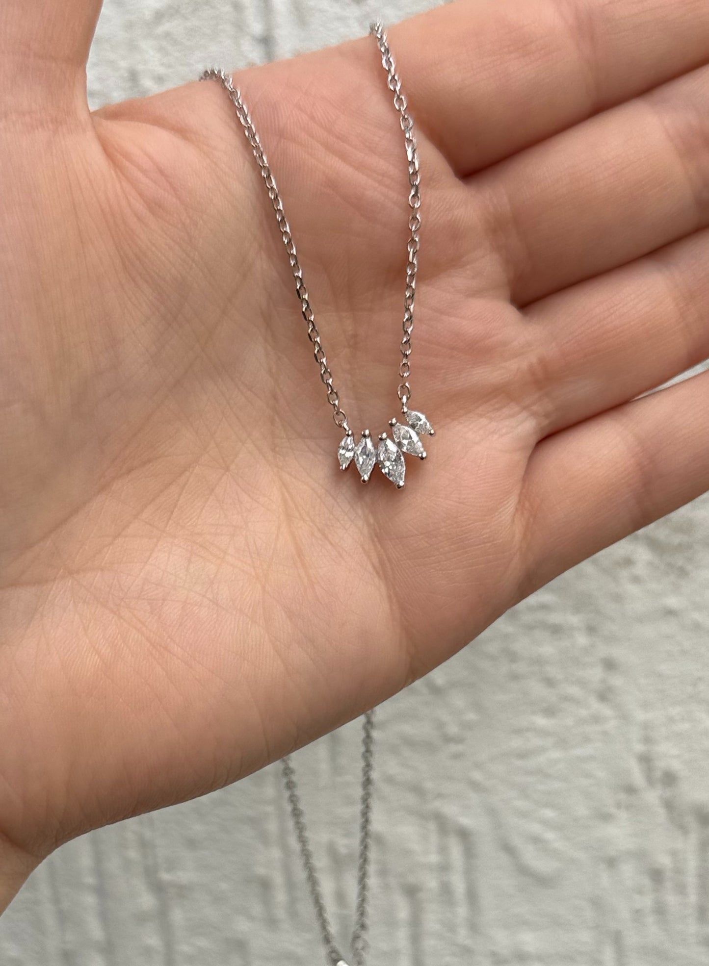 “White Stone Pendant Necklace - Sterling Silver 925 with Zircon Stones-Plated Rhodium White Gold 18K”