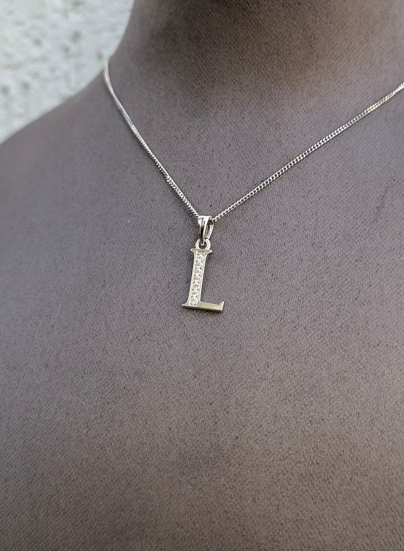 Letter Pendant Necklace - Minimalist Design - Sterling Silver 925 with Zircon Stones - Plated Rhodium White Gold 18K