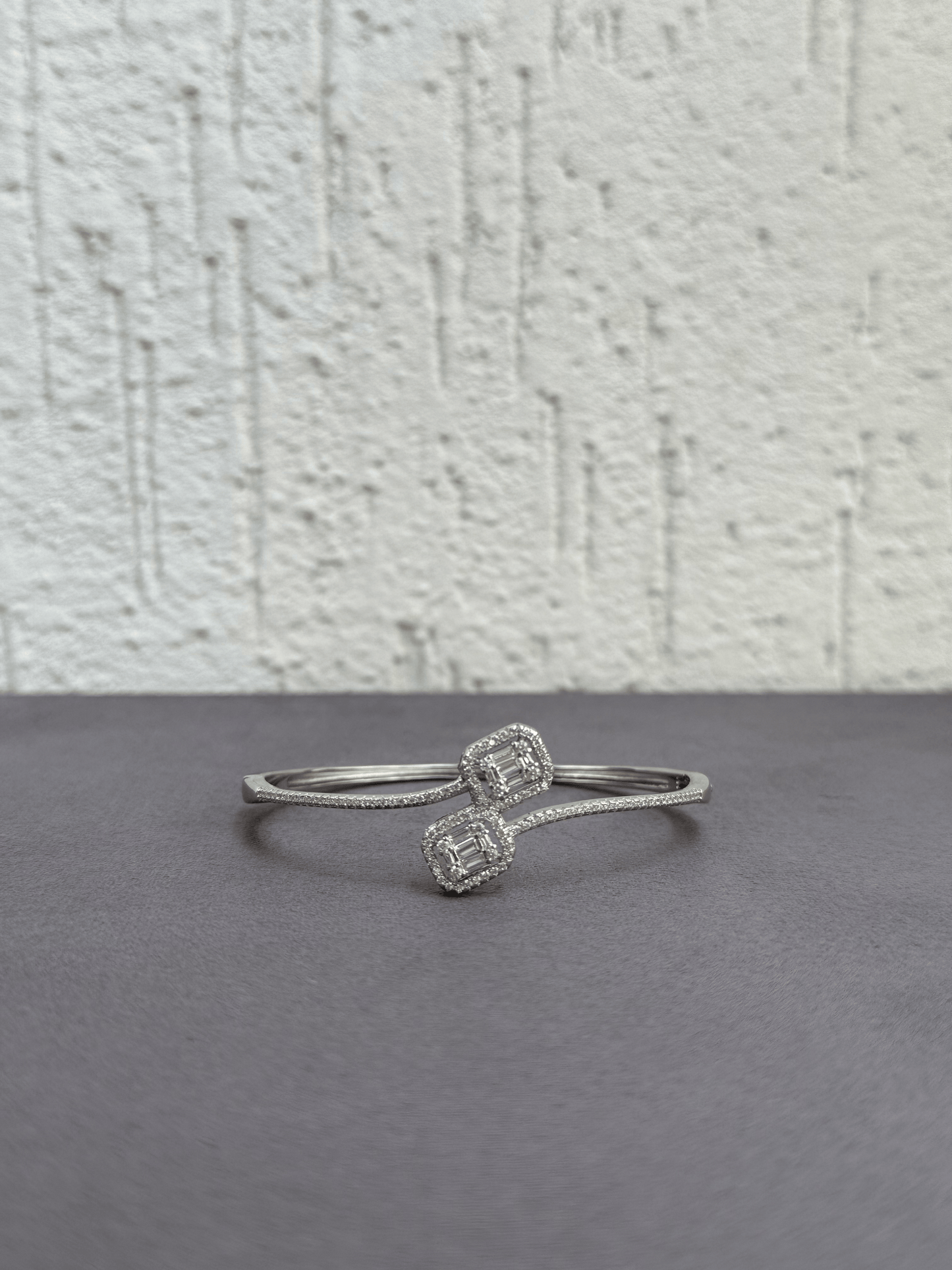 Radiant Dual Baguette Bangle - Adjustable - Sterling Silver 925 with Zircon and Baguette Stones