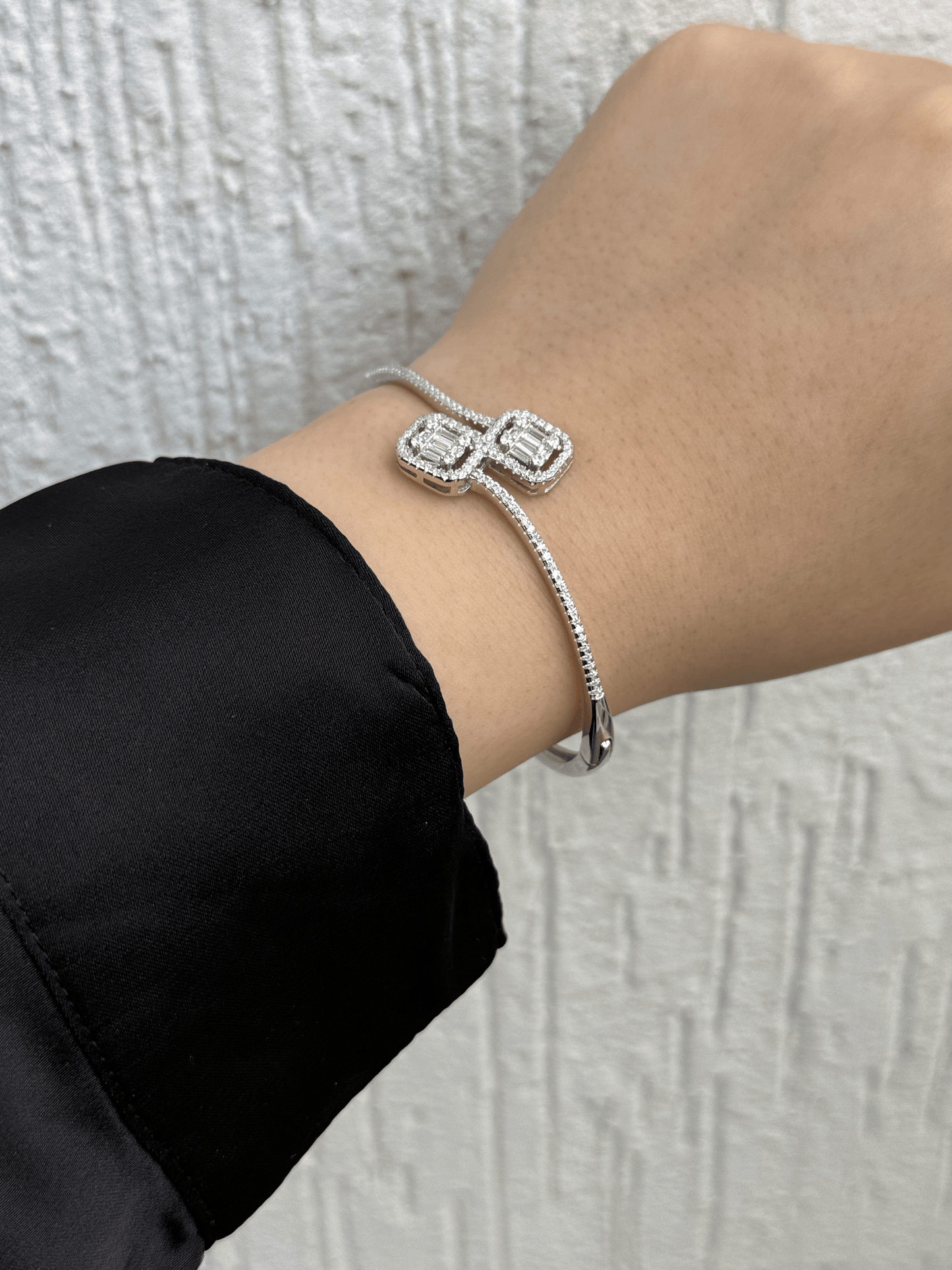 Radiant Dual Baguette Bangle - Adjustable - Sterling Silver 925 with Zircon and Baguette Stones