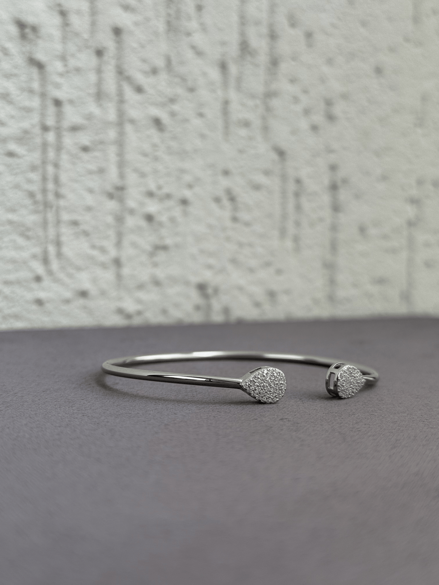 Teardrop Elegance Bangle - Adjustable - Sterling Silver 925 with Zircon Stones