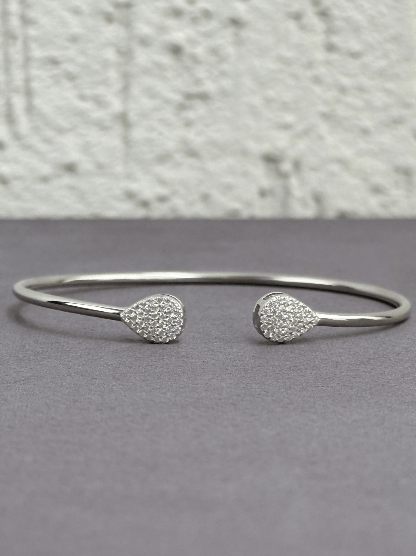 Teardrop Elegance Bangle - Adjustable - Sterling Silver 925 with Zircon Stones