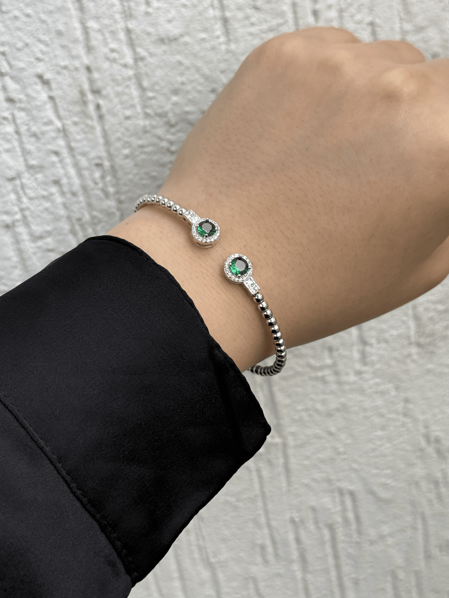 Radiance Beaded Bangle - Adjustable - Sterling Silver 925 with Zircon and Gemstones