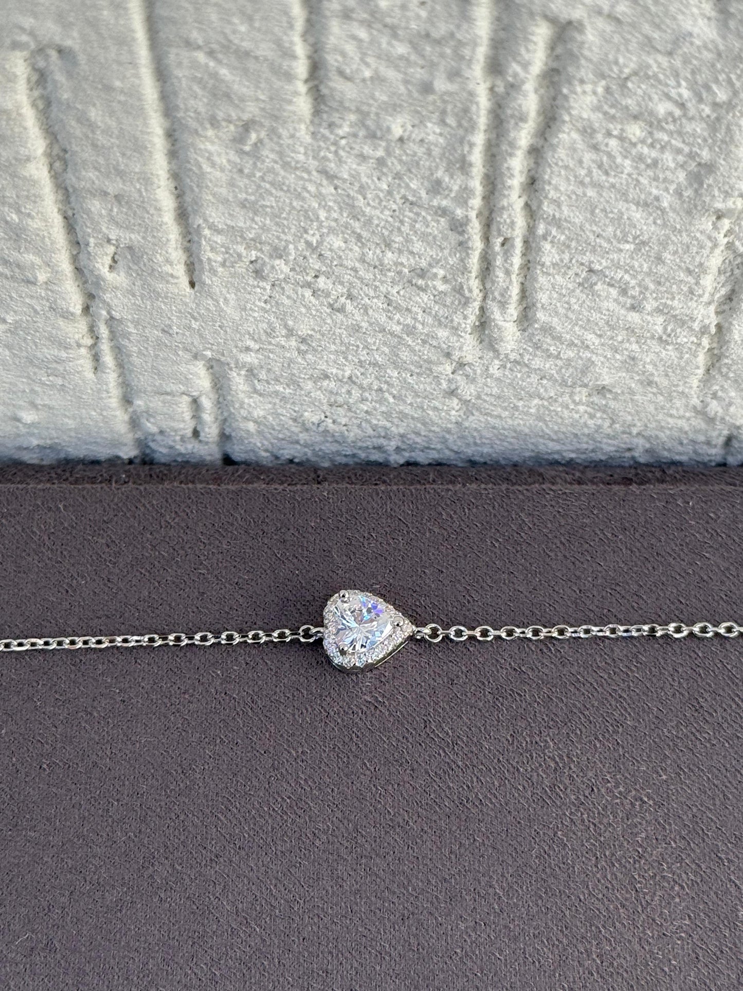 Heart Elegance Bracelet - Sterling Silver 925 - Plated Rhodium White Gold 18K - Adjustable Size