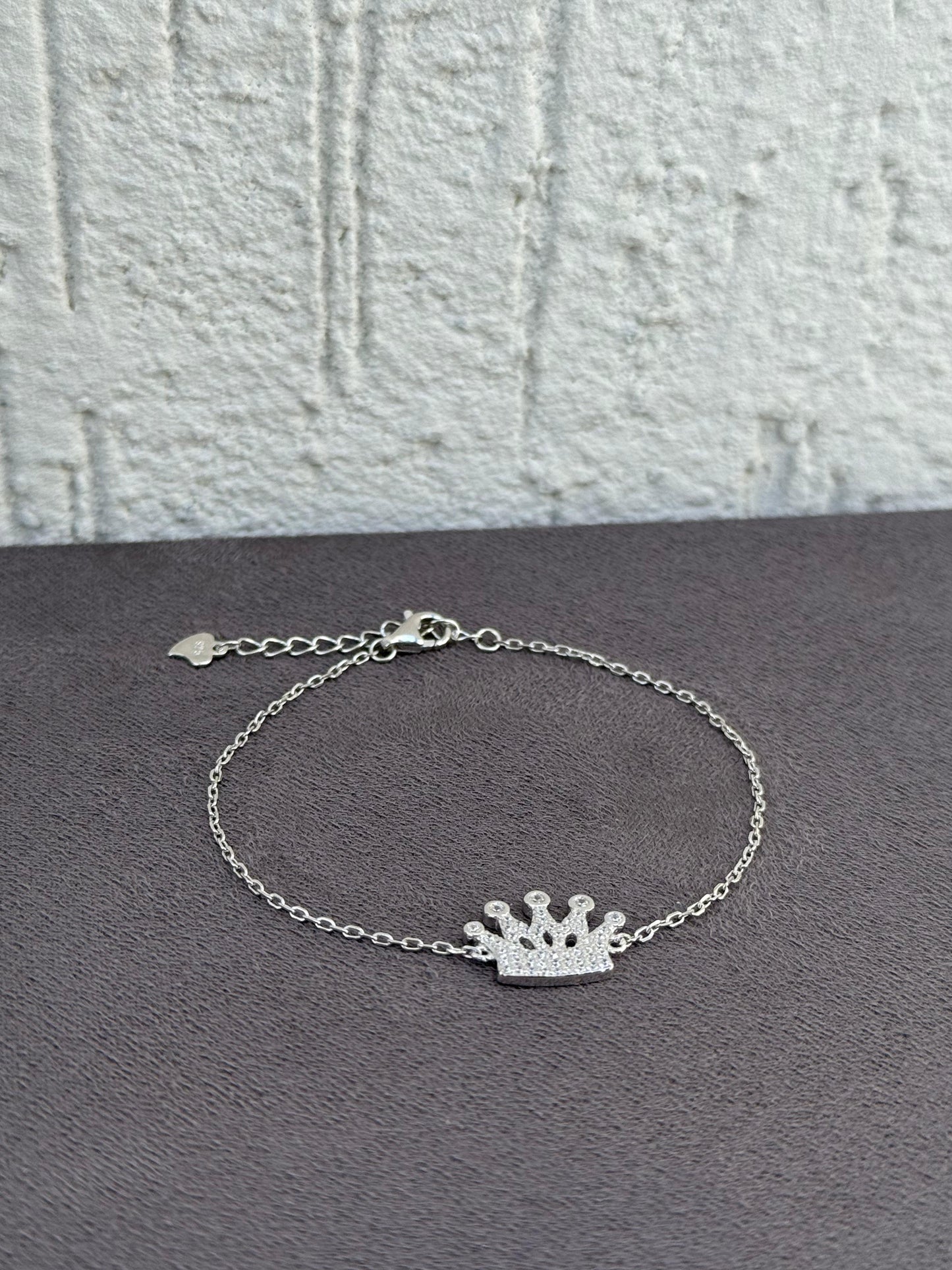 Majestic Crown Bracelet - Sterling Silver 925 - Plated Rhodium White Gold 18K - Adjustable Size