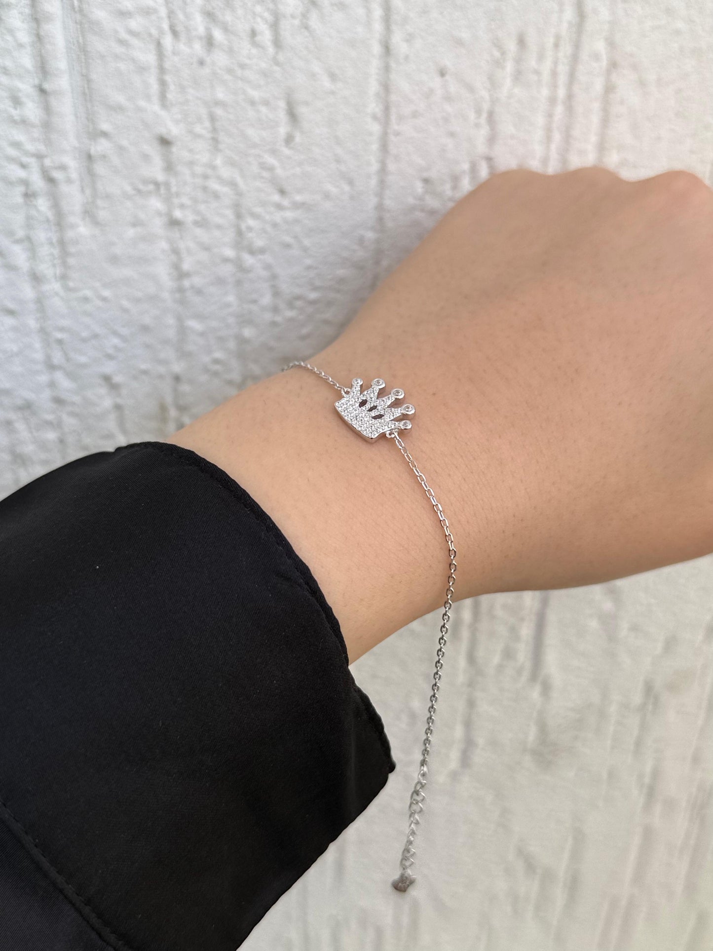 Majestic Crown Bracelet - Sterling Silver 925 - Plated Rhodium White Gold 18K - Adjustable Size