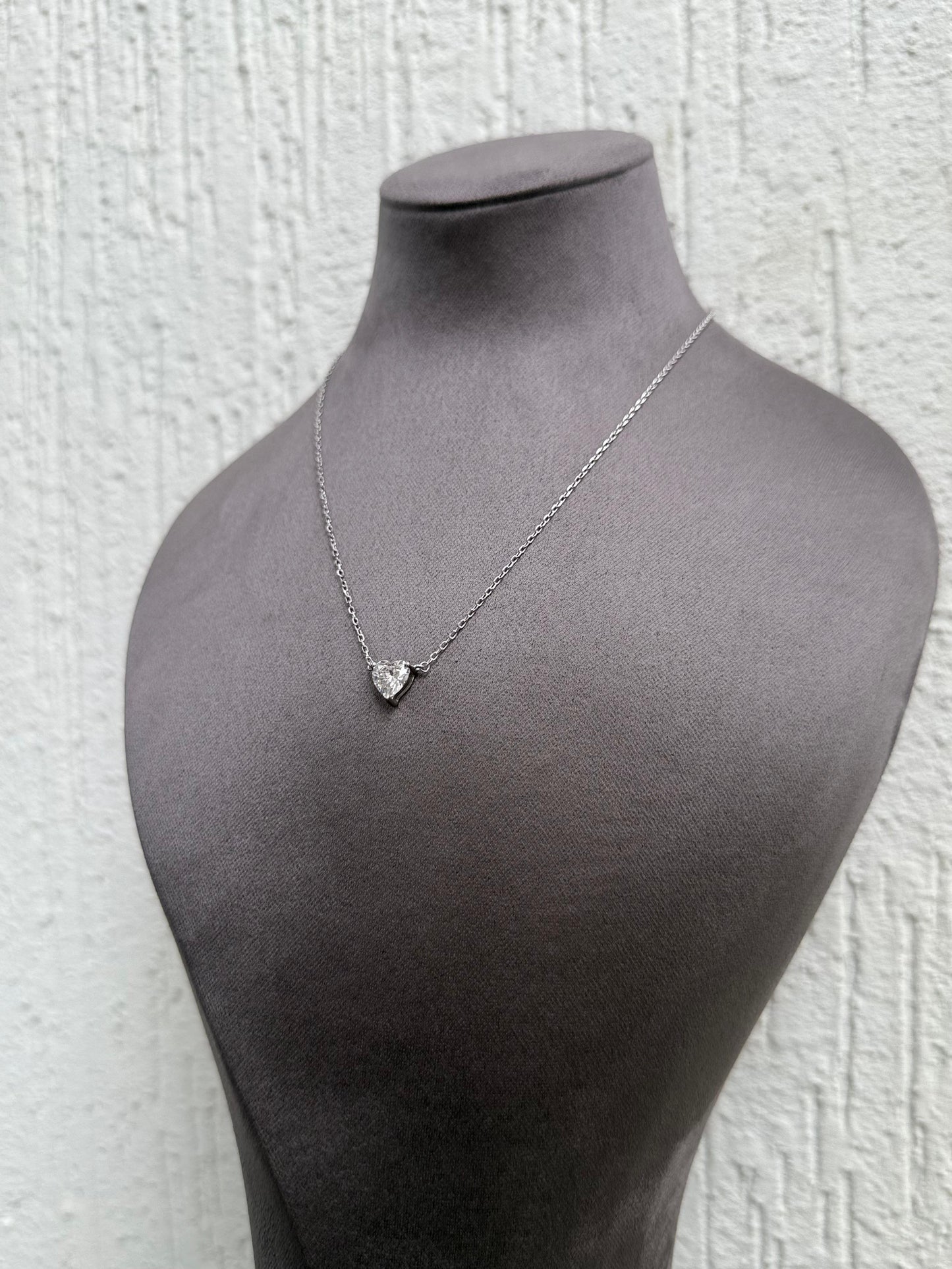 Heart Pendant Necklace - Elegant Design - Sterling Silver 925 with Zircon Stones Plated Rhodium White Gold 18K