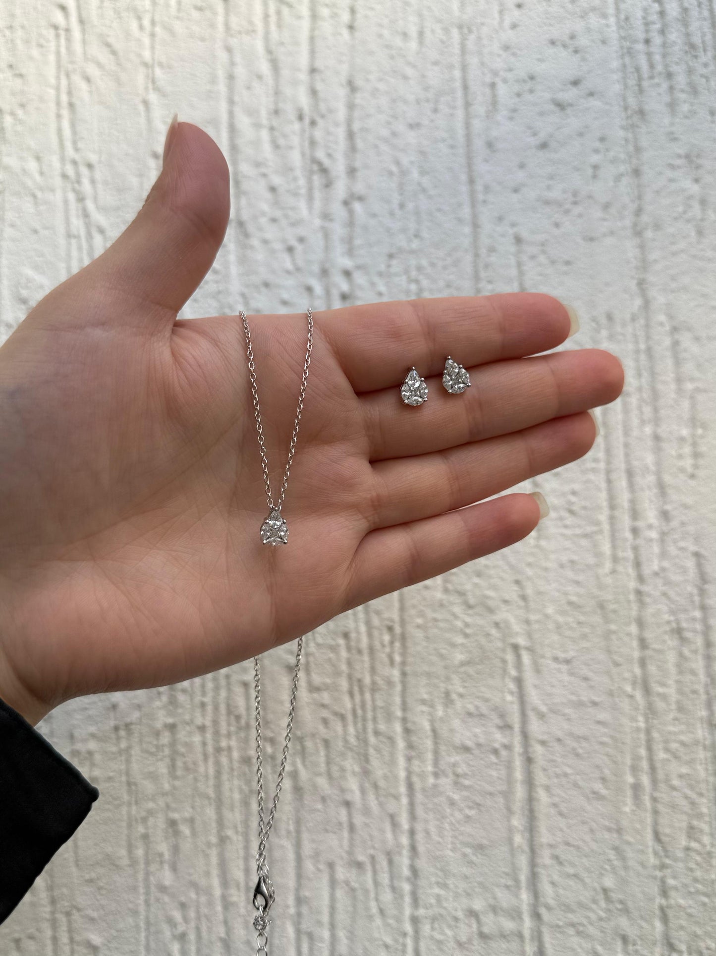 Teardrop Necklace and Earring Set - Sparkling Zircon - Sterling Silver 925 Plated Rhodium White Gold 18K
