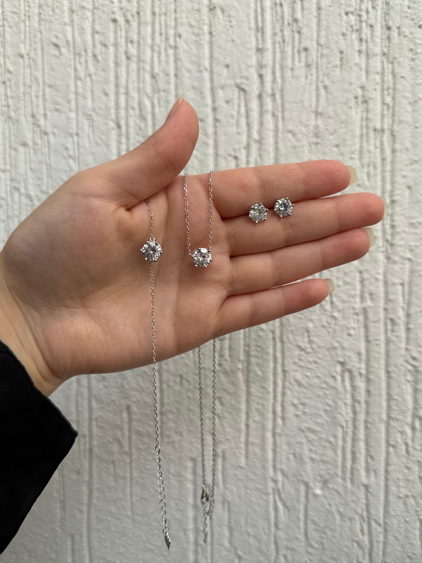 Shining Diamond Jewelry Set - Delicate Design - Sterling Silver 925 with Zircon Stones Plated Rhodium White Gold 18K