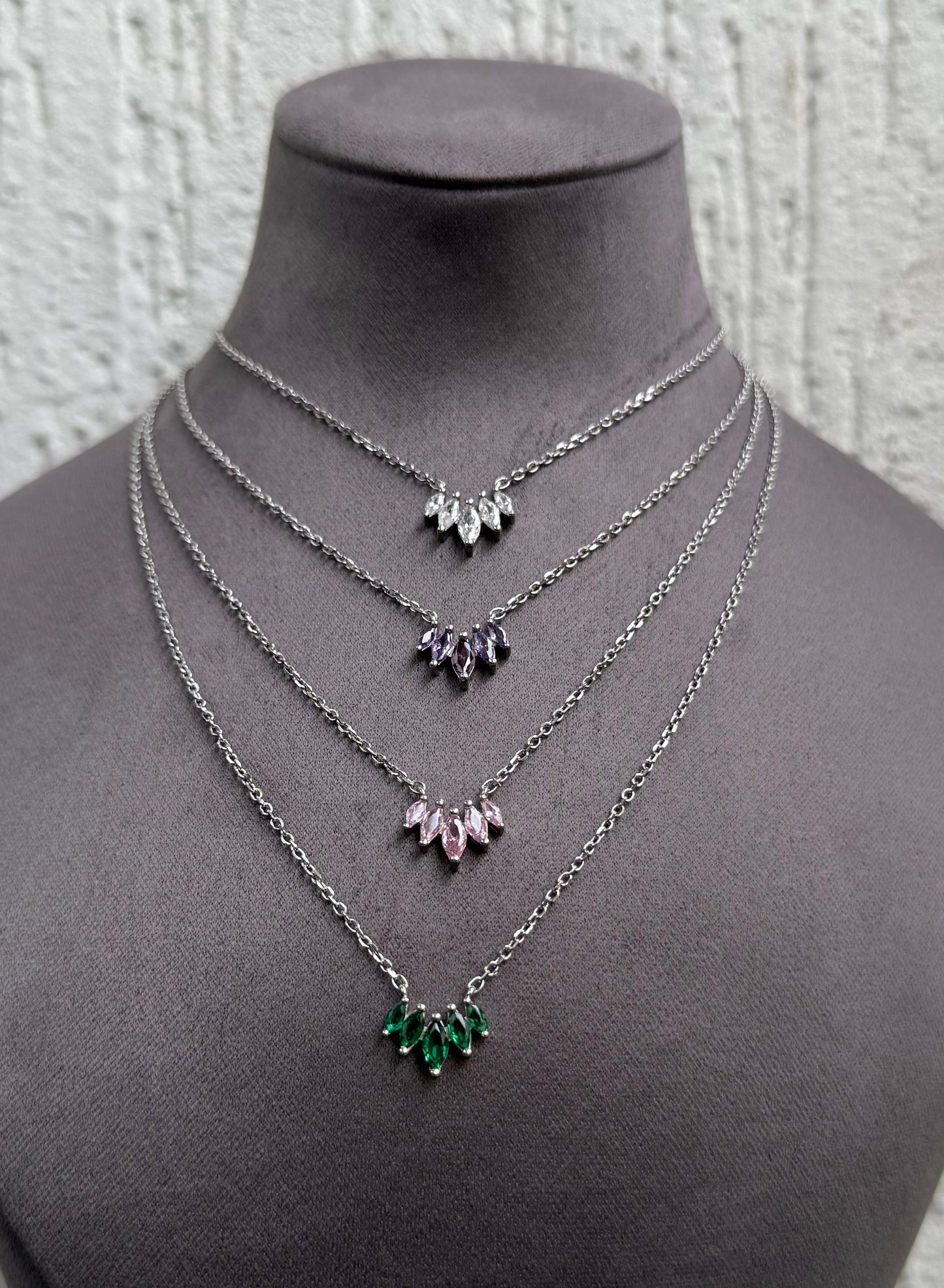 “White Stone Pendant Necklace - Sterling Silver 925 with Zircon Stones-Plated Rhodium White Gold 18K”
