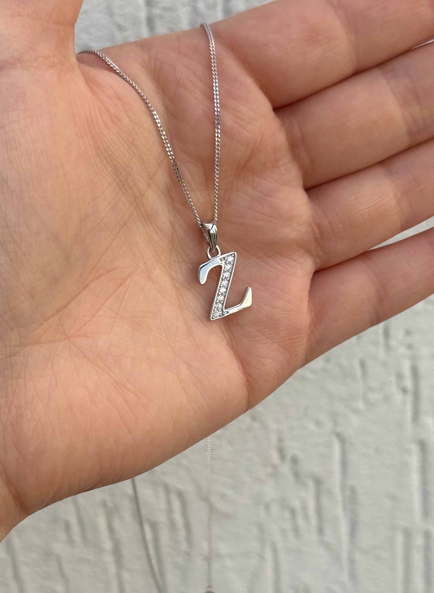 Letter Pendant Necklace - Minimalist Design - Sterling Silver 925 with Zircon Stones - Plated Rhodium White Gold 18K