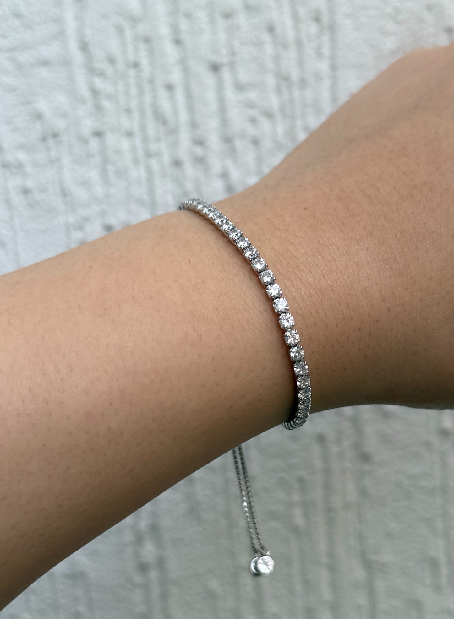 Double Row Tennis Slim Bracelet - Adjustable - Sterling Silver 925 with Zircon Stones - Plated Rhodium White Gold 18K
