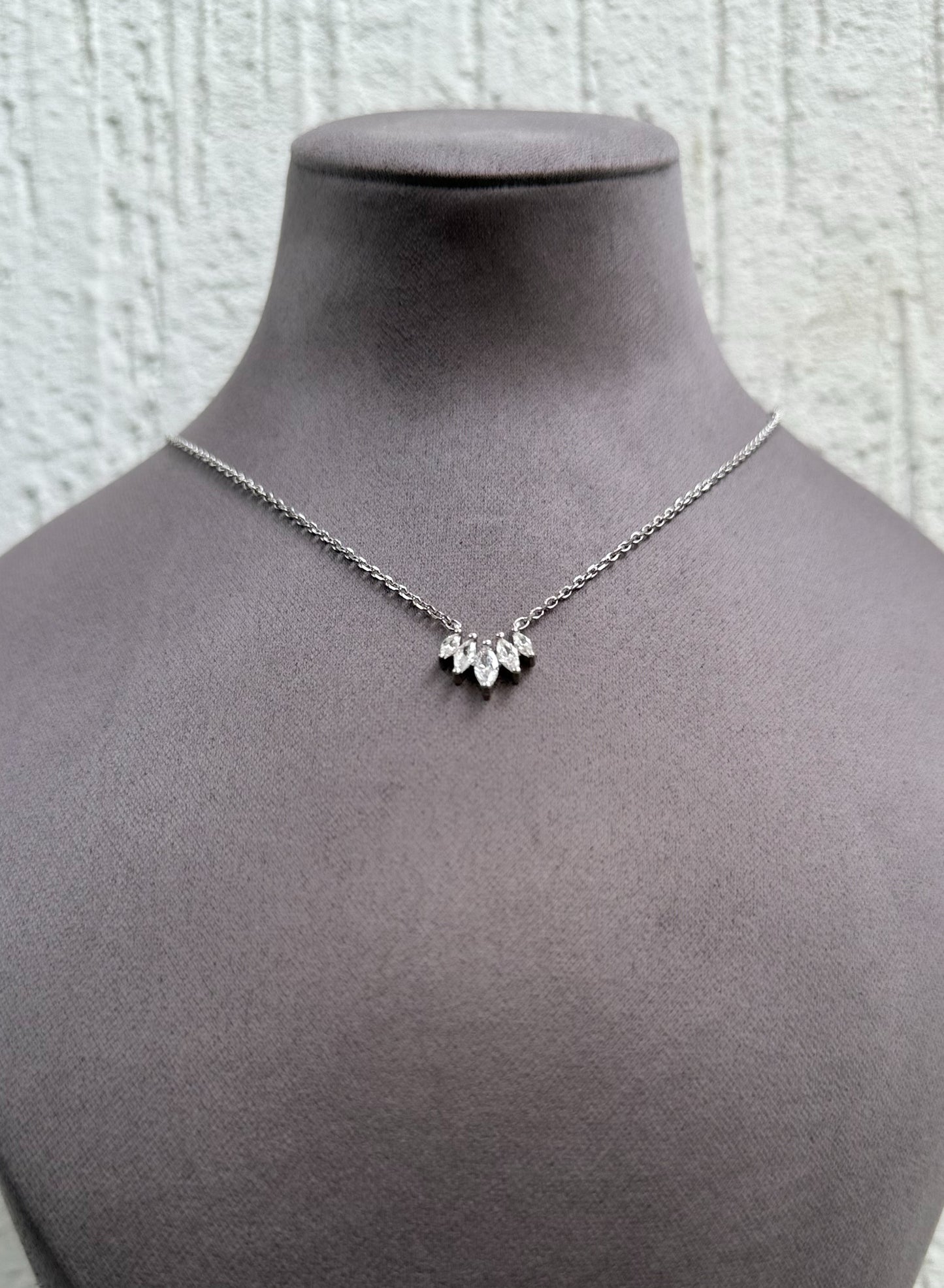 “White Stone Pendant Necklace - Sterling Silver 925 with Zircon Stones-Plated Rhodium White Gold 18K”