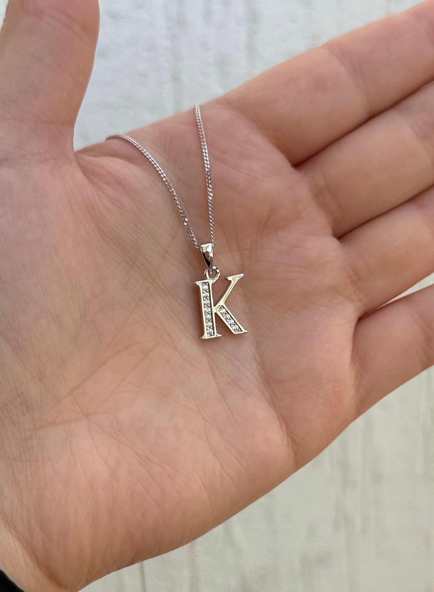 Letter Pendant Necklace - Minimalist Design - Sterling Silver 925 with Zircon Stones - Plated Rhodium White Gold 18K