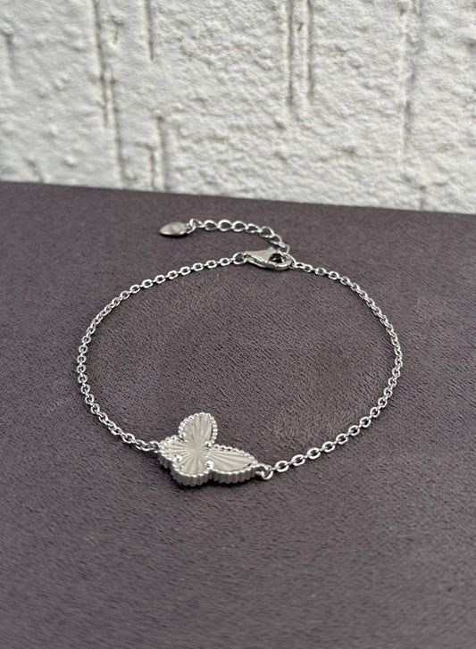 Vancleef Butterfly Charm Bracelet - Adjustable - Sterling Silver 925-Plated Rhodium White Gold 18K