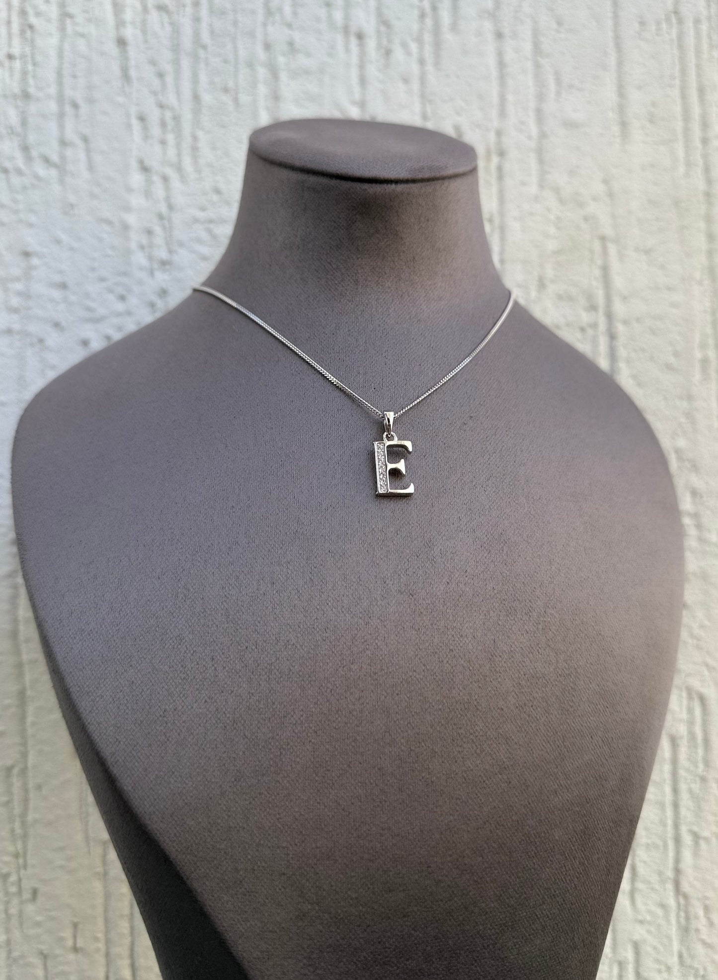 Letter Pendant Necklace - Minimalist Design - Sterling Silver 925 with Zircon Stones - Plated Rhodium White Gold 18K