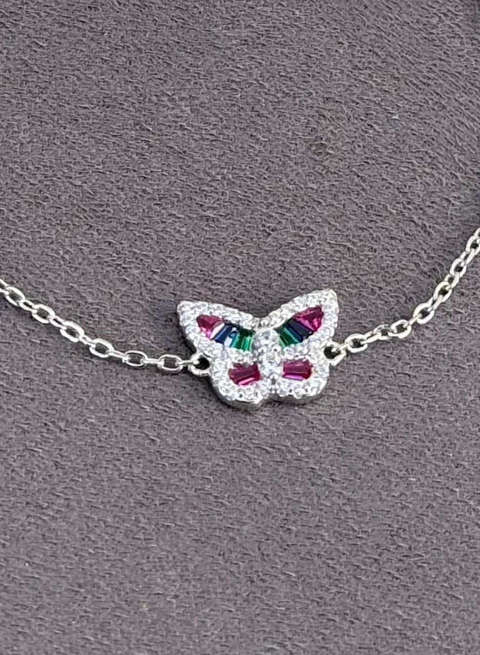 Butterfly Gemstone Bracelet - Sterling Silver 925 - Plated Rhodium White Gold 18K - Adjustable Size