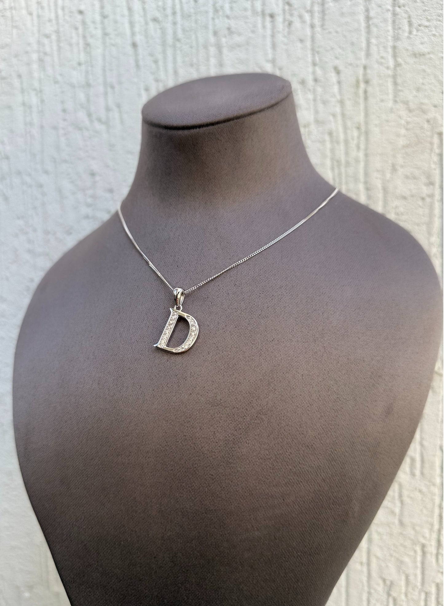 Letter Pendant Necklace - Minimalist Design - Sterling Silver 925 with Zircon Stones - Plated Rhodium White Gold 18K