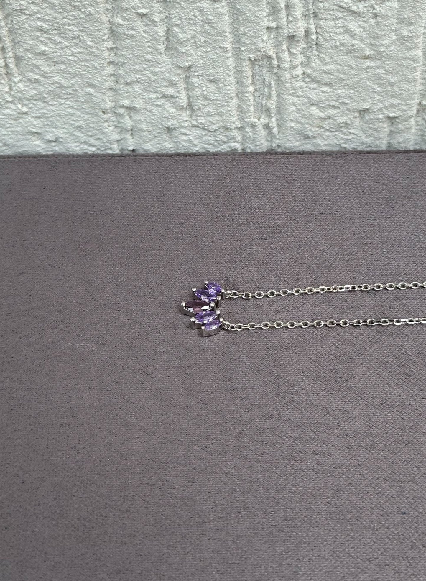 “Purple Stone Pendant Necklace - Sterling Silver 925 with Zircon Stones-Plated rhodium White Gold 18K”