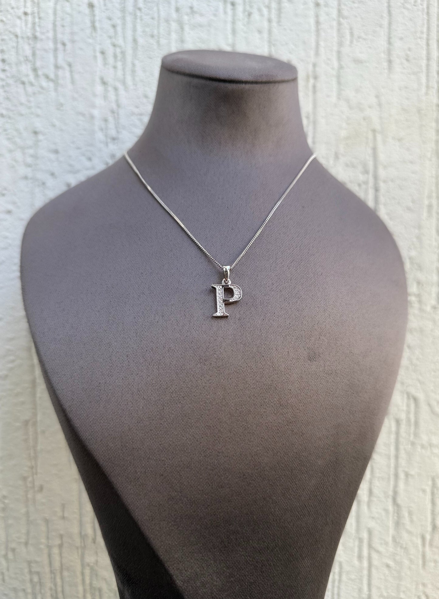 Letter Pendant Necklace - Minimalist Design - Sterling Silver 925 with Zircon Stones - Plated Rhodium White Gold 18K