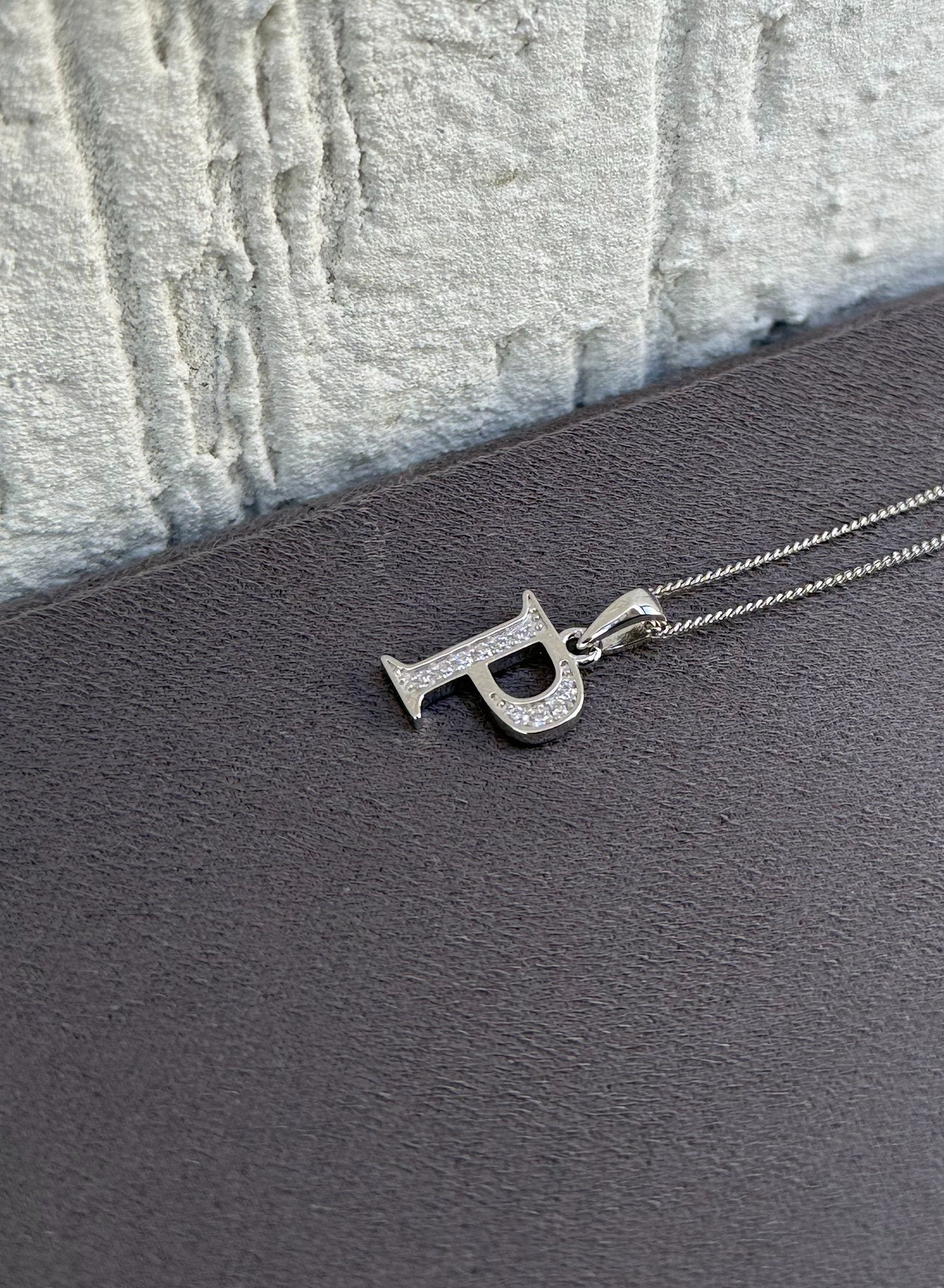 Letter Pendant Necklace - Minimalist Design - Sterling Silver 925 with Zircon Stones - Plated Rhodium White Gold 18K