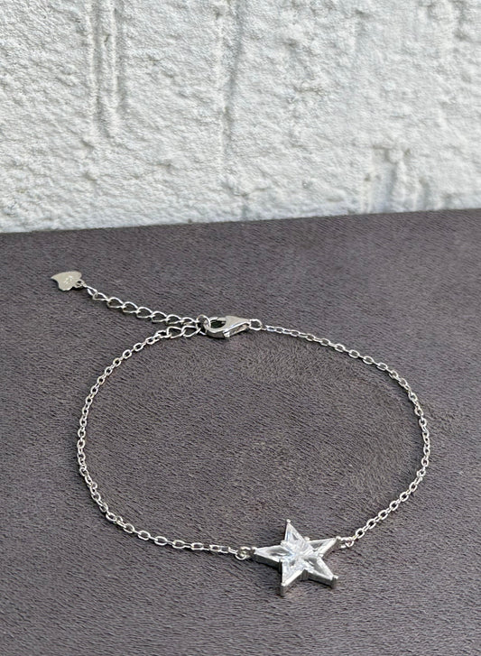 Star Charm Bracelet - Adjustable - Sterling Silver 925 with Zircon Stones-Plated Rhodium White Gold 18K