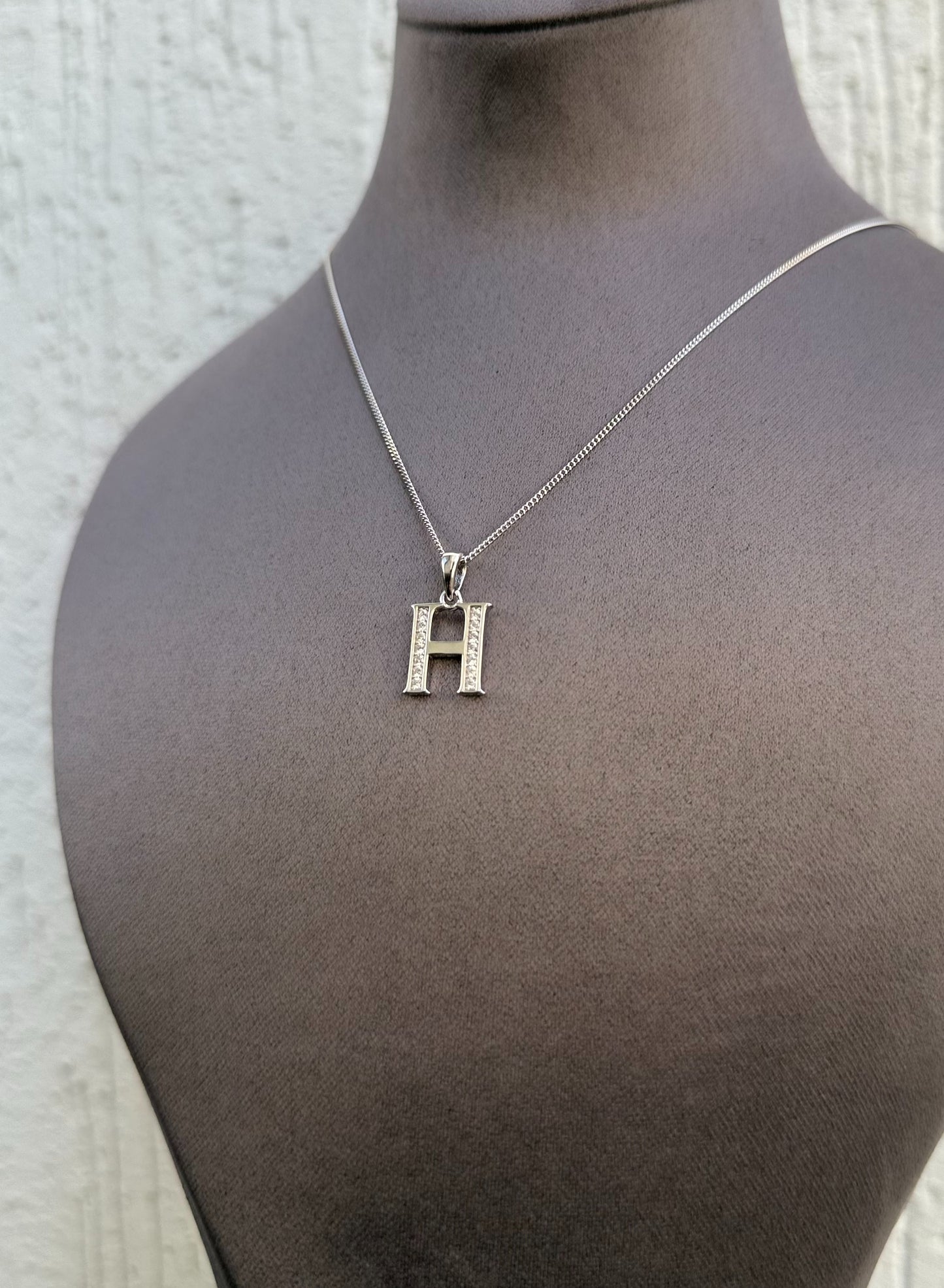 Letter Pendant Necklace - Minimalist Design - Sterling Silver 925 with Zircon Stones - Plated Rhodium White Gold 18K