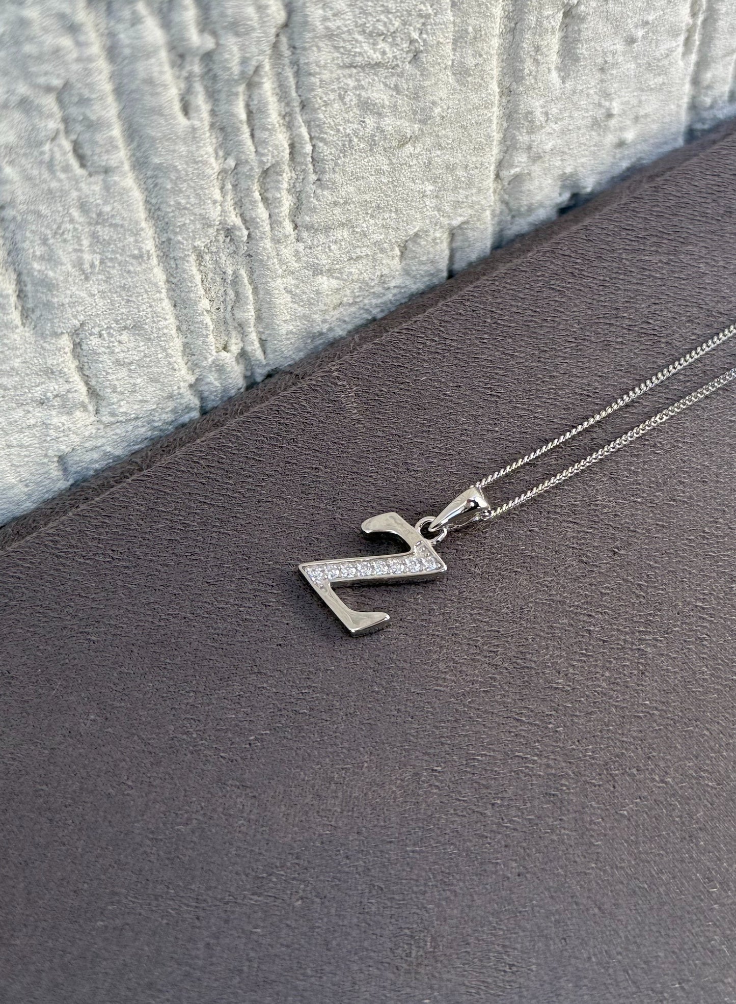 Letter Pendant Necklace - Minimalist Design - Sterling Silver 925 with Zircon Stones - Plated Rhodium White Gold 18K