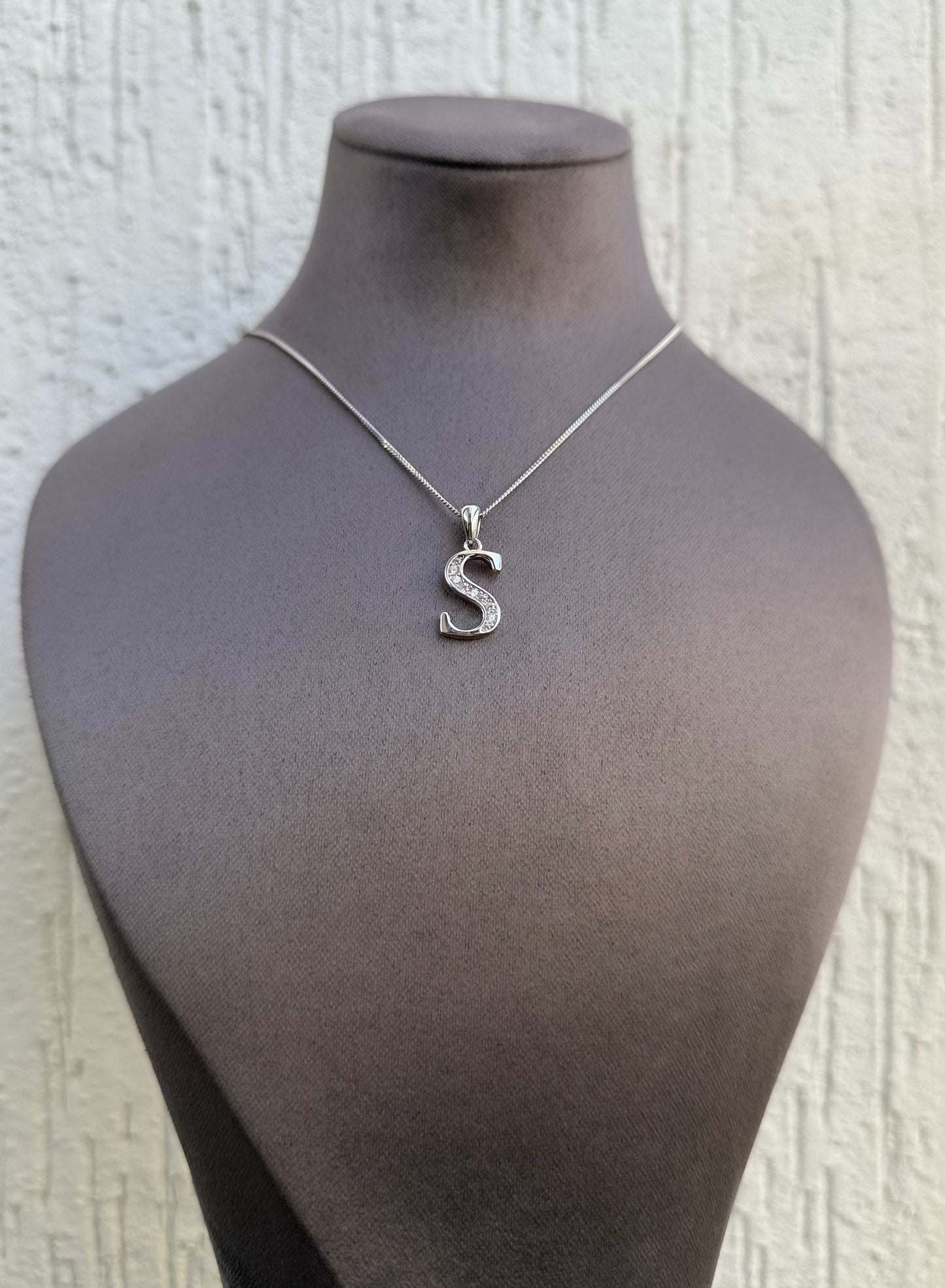 Letter Pendant Necklace - Minimalist Design - Sterling Silver 925 with Zircon Stones - Plated Rhodium White Gold 18K