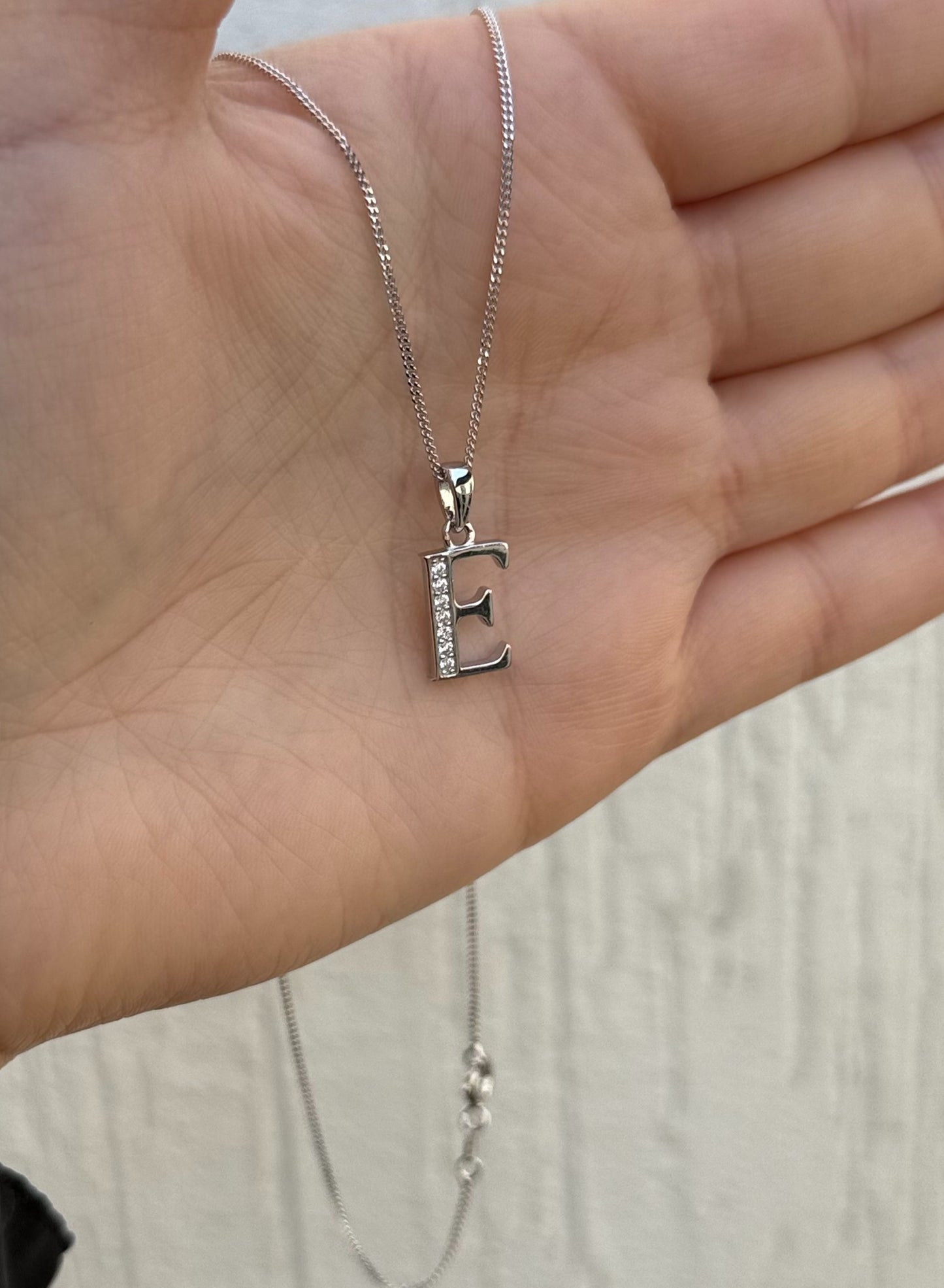 Letter Pendant Necklace - Minimalist Design - Sterling Silver 925 with Zircon Stones - Plated Rhodium White Gold 18K