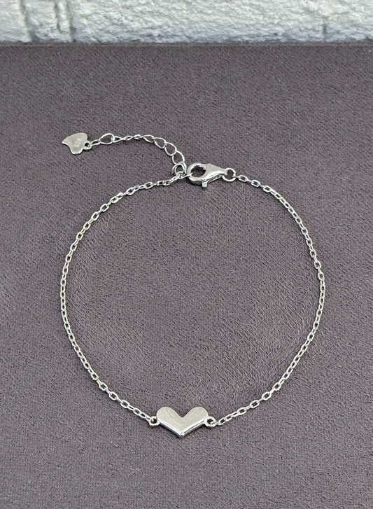 Heart Charm Bracelet - Adjustable - Sterling Silver 925-Plated Rhodium White Gold 18K