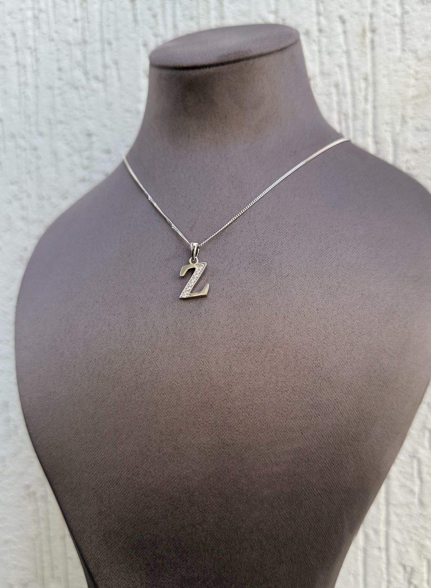 Letter Pendant Necklace - Minimalist Design - Sterling Silver 925 with Zircon Stones - Plated Rhodium White Gold 18K