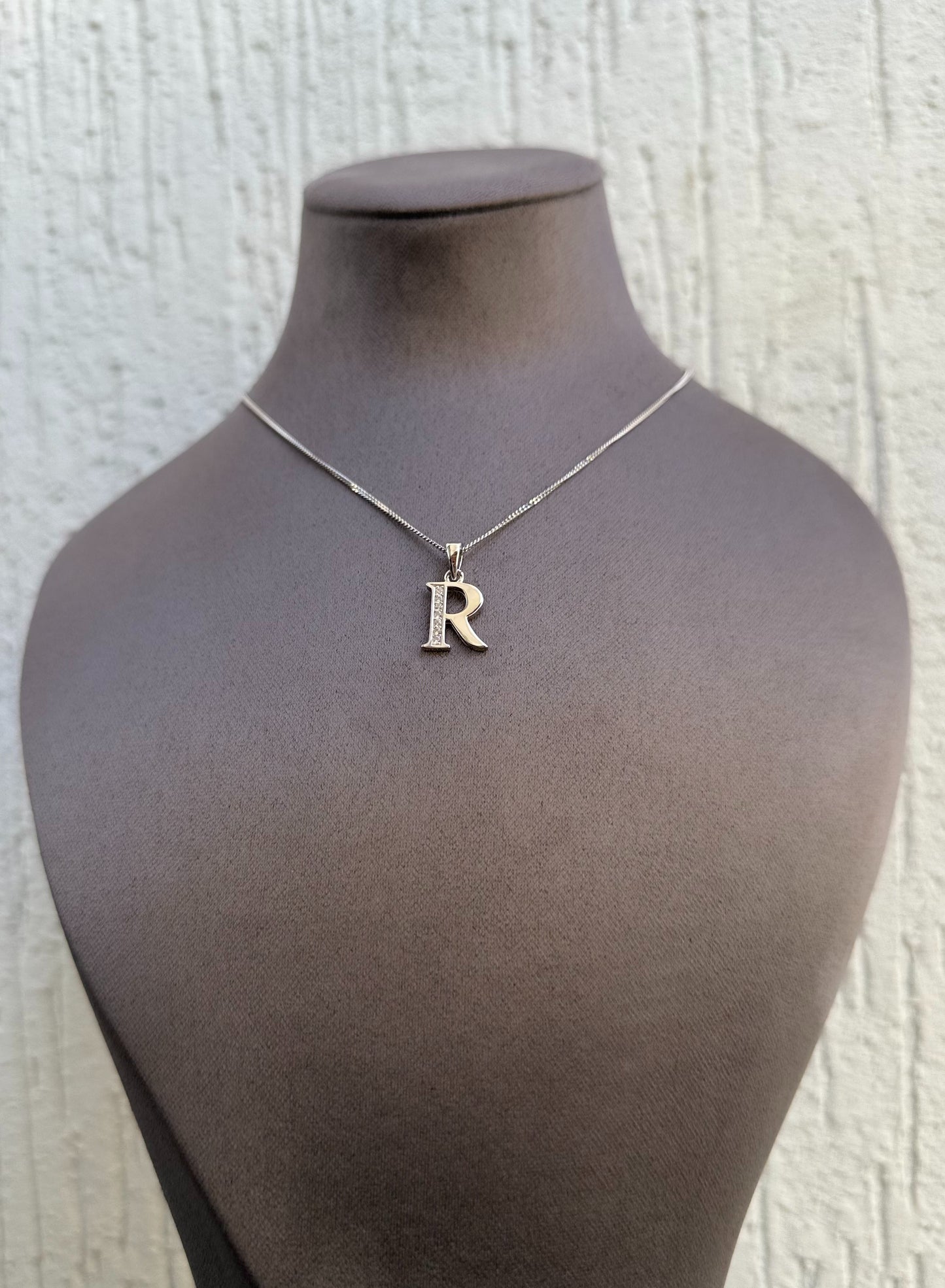 Letter Pendant Necklace - Minimalist Design - Sterling Silver 925 with Zircon Stones - Plated Rhodium White Gold 18K