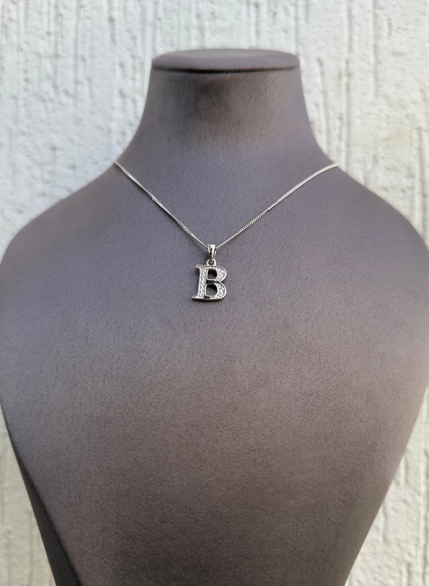 Letter Pendant Necklace - Minimalist Design - Sterling Silver 925 with Zircon Stones - Plated Rhodium White Gold 18K