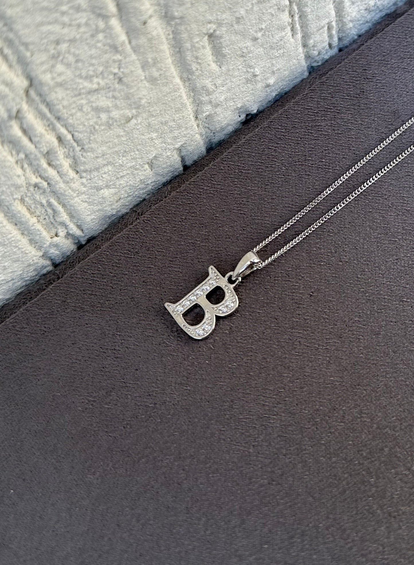 Letter Pendant Necklace - Minimalist Design - Sterling Silver 925 with Zircon Stones - Plated Rhodium White Gold 18K