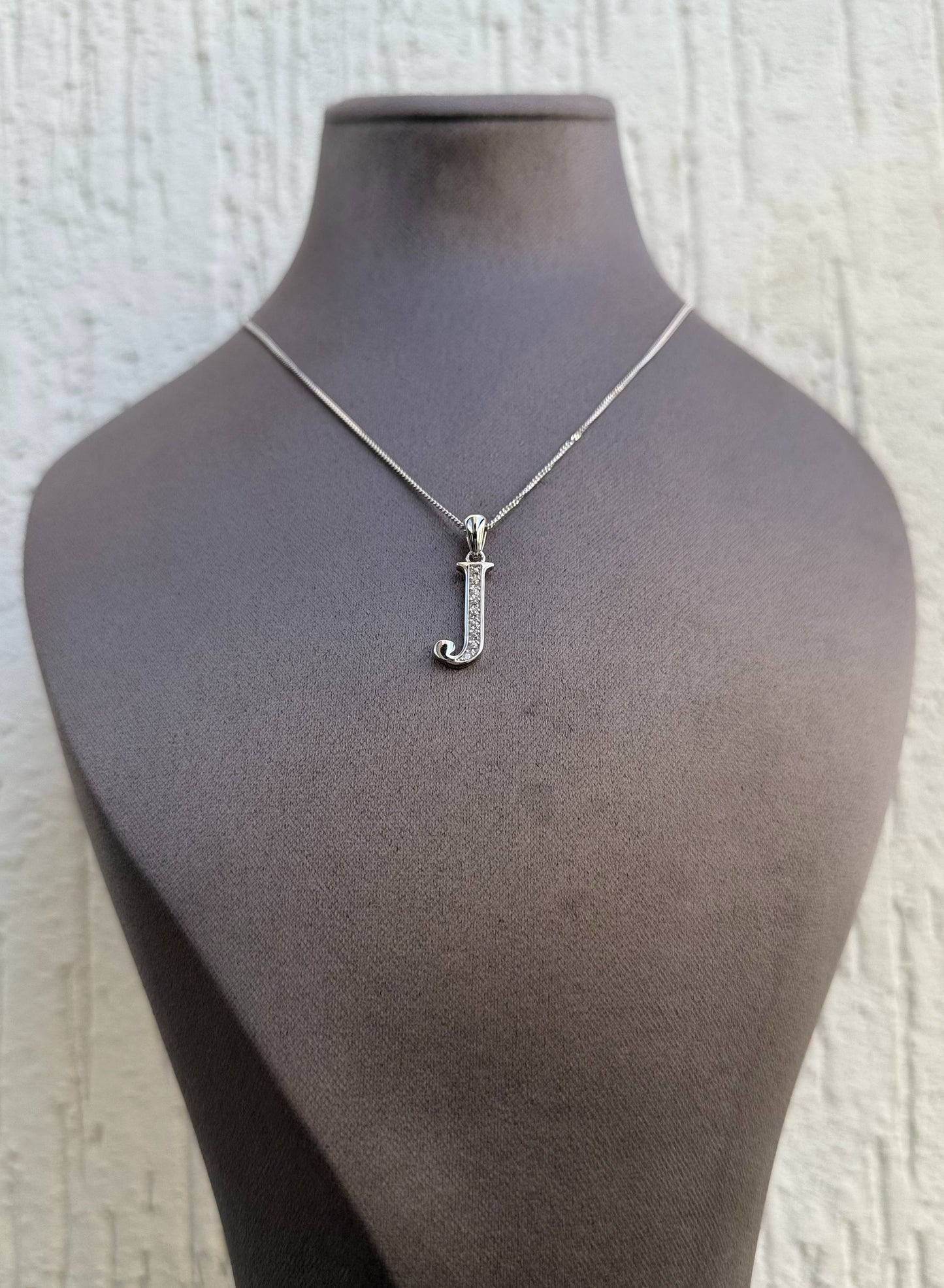 Letter Pendant Necklace - Minimalist Design - Sterling Silver 925 with Zircon Stones - Plated Rhodium White Gold 18K