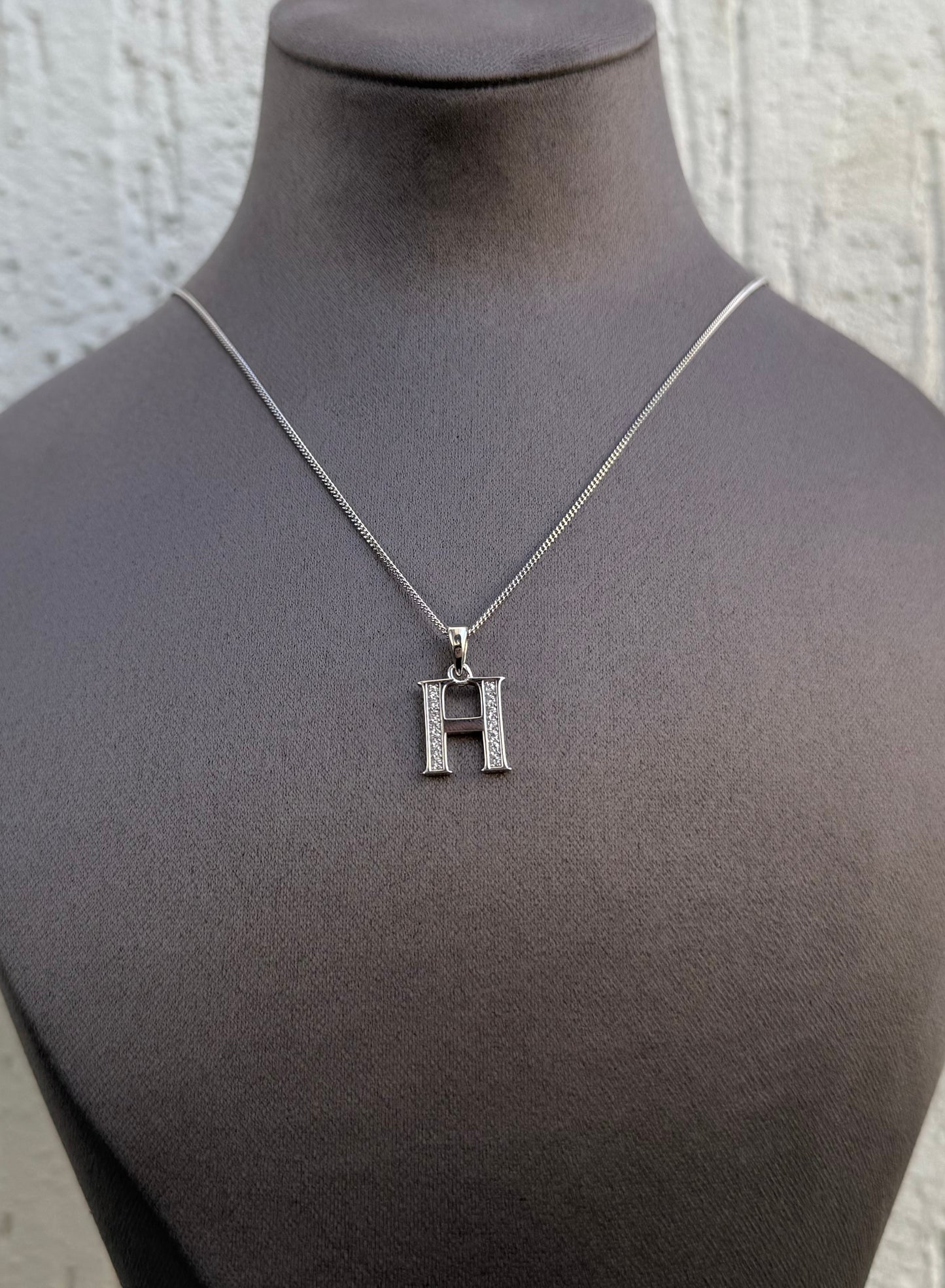 Letter Pendant Necklace - Minimalist Design - Sterling Silver 925 with Zircon Stones - Plated Rhodium White Gold 18K