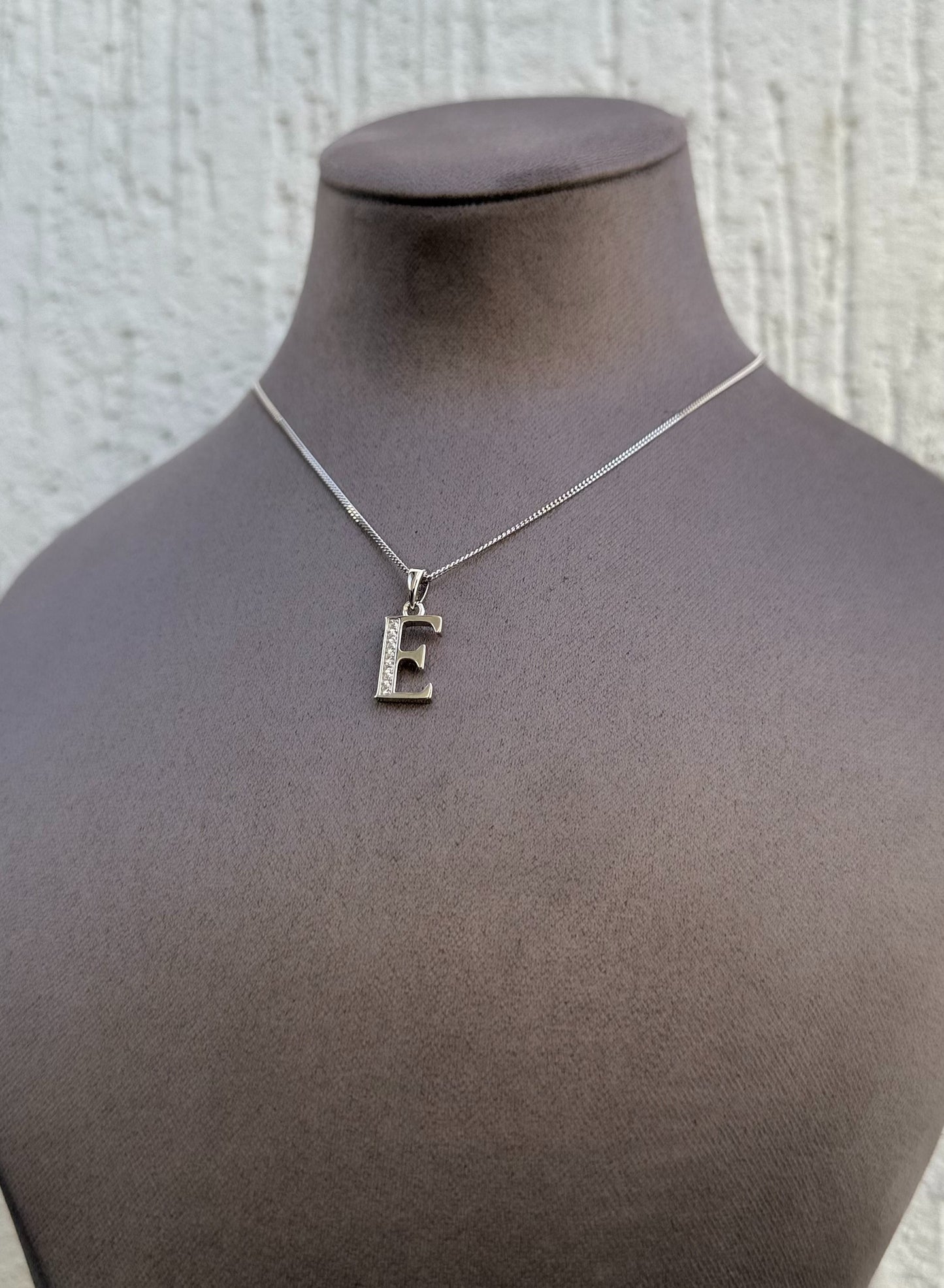 Letter Pendant Necklace - Minimalist Design - Sterling Silver 925 with Zircon Stones - Plated Rhodium White Gold 18K