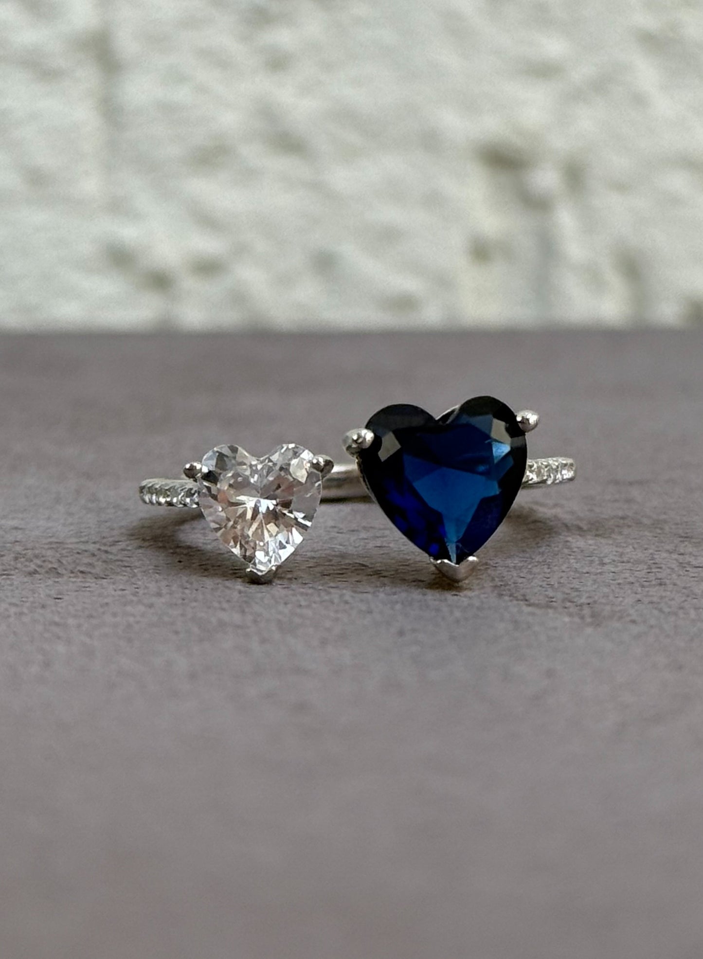 Heart Duo Ring - Adjustable Size - Sterling Silver 925 with Zircon Stones - Plated Rhodium White Gold 18K