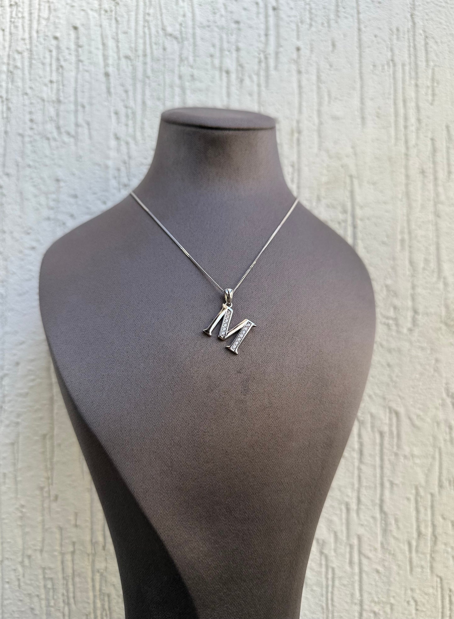 Letter Pendant Necklace - Minimalist Design - Sterling Silver 925 with Zircon Stones - Plated Rhodium White Gold 18K