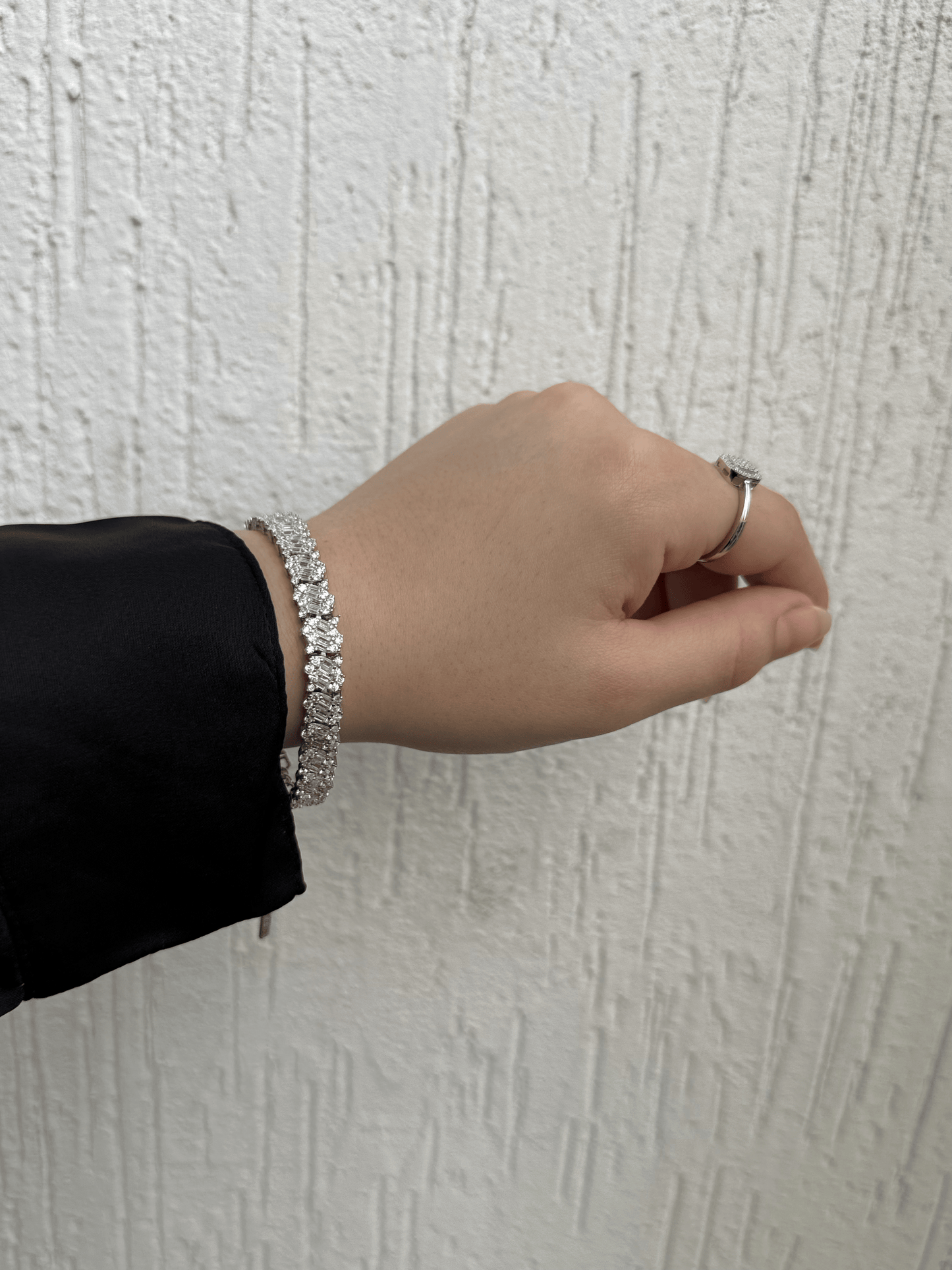 Twinkling Harmony Bracelet - Adjustable Sterling Silver 925 with Zircon and Baguette Stones