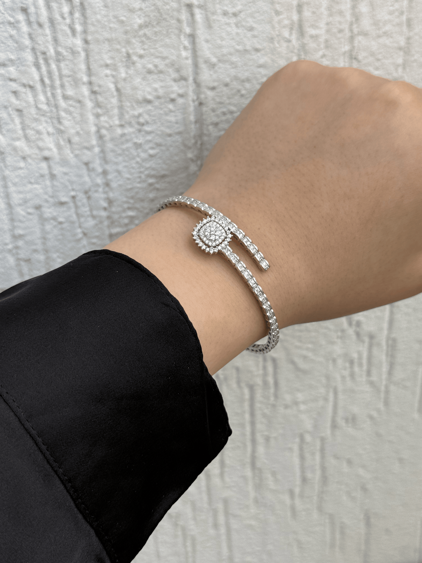 Halo Bangle - Adjustable Sterling Silver 925 with Zircon Stones