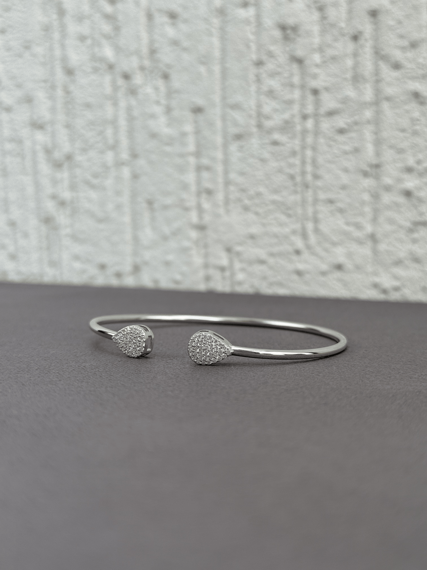 Teardrop Elegance Bangle - Adjustable - Sterling Silver 925 with Zircon Stones