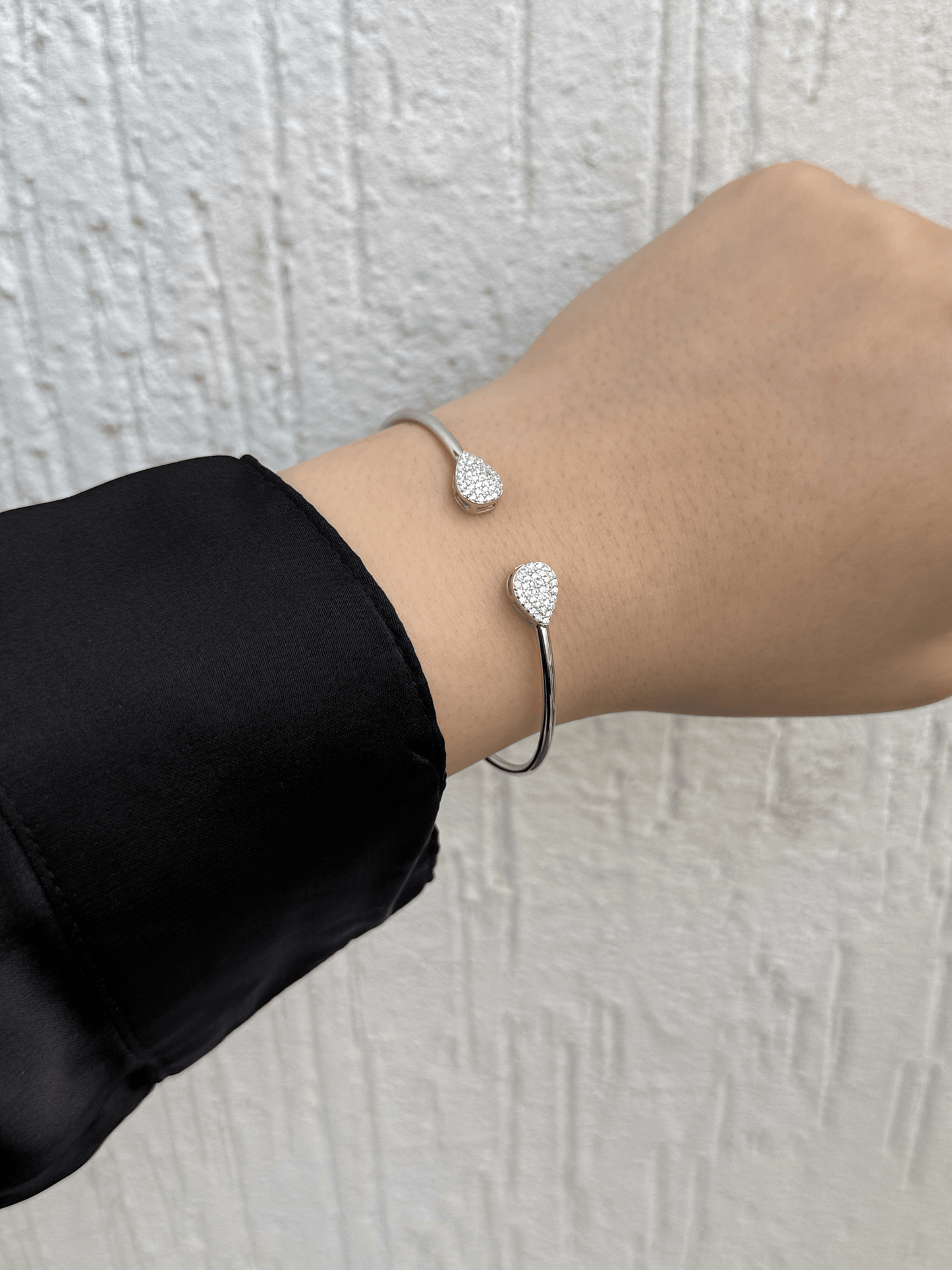 Teardrop Elegance Bangle - Adjustable - Sterling Silver 925 with Zircon Stones