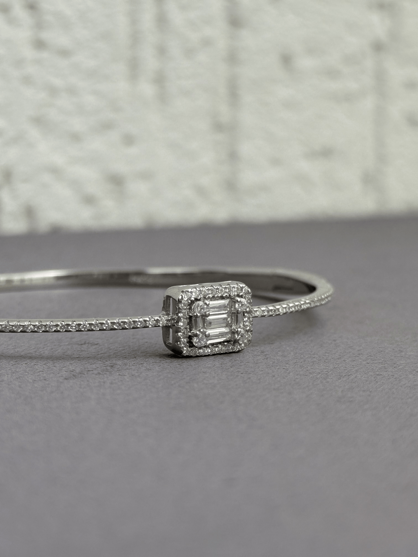 Classic Baguette Bangle - Sterling Silver 925 with Zircon and Baguette Stones