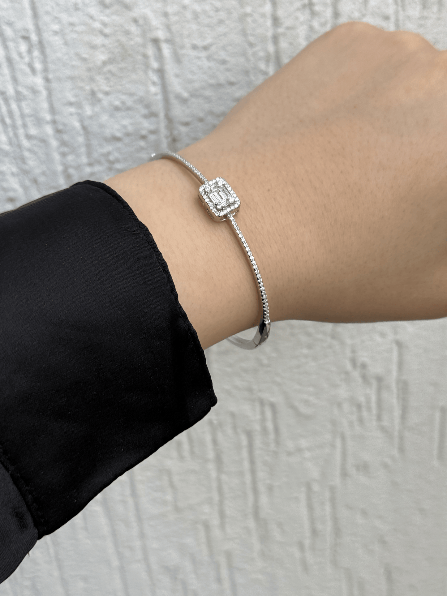 Classic Baguette Bangle - Sterling Silver 925 with Zircon and Baguette Stones