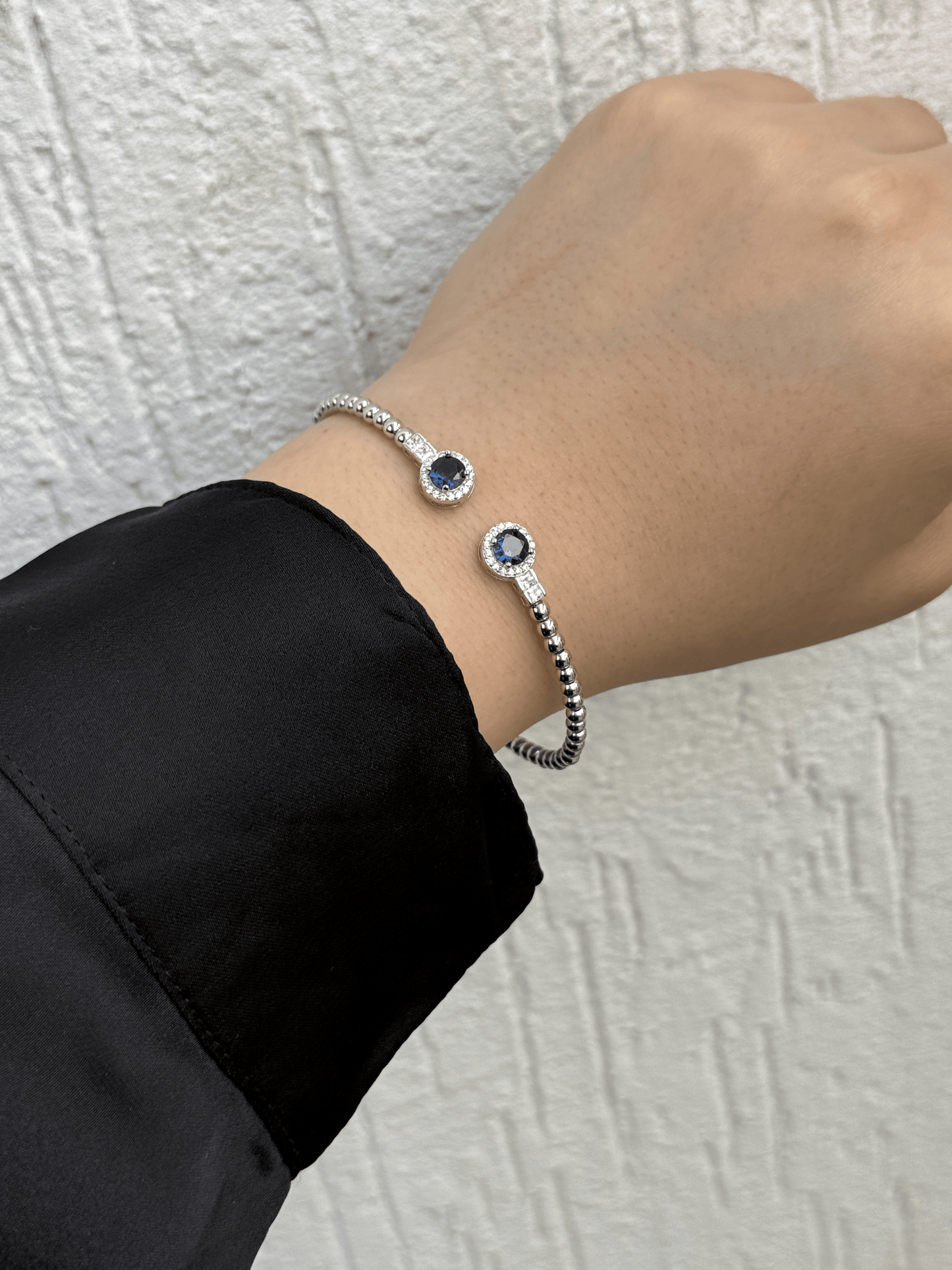 Radiance Beaded Bangle - Adjustable - Sterling Silver 925 with Zircon and Gemstones