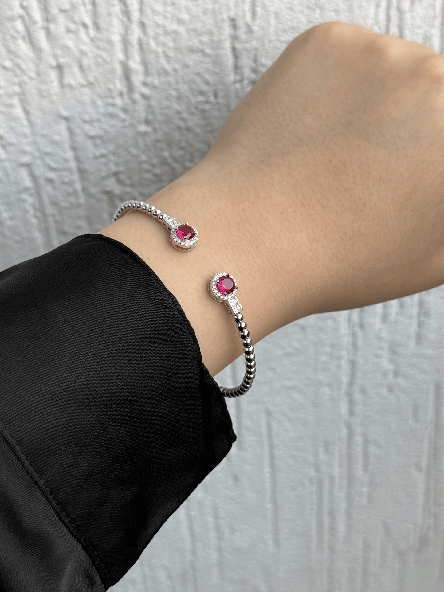 Radiance Beaded Bangle - Adjustable - Sterling Silver 925 with Zircon and Gemstones