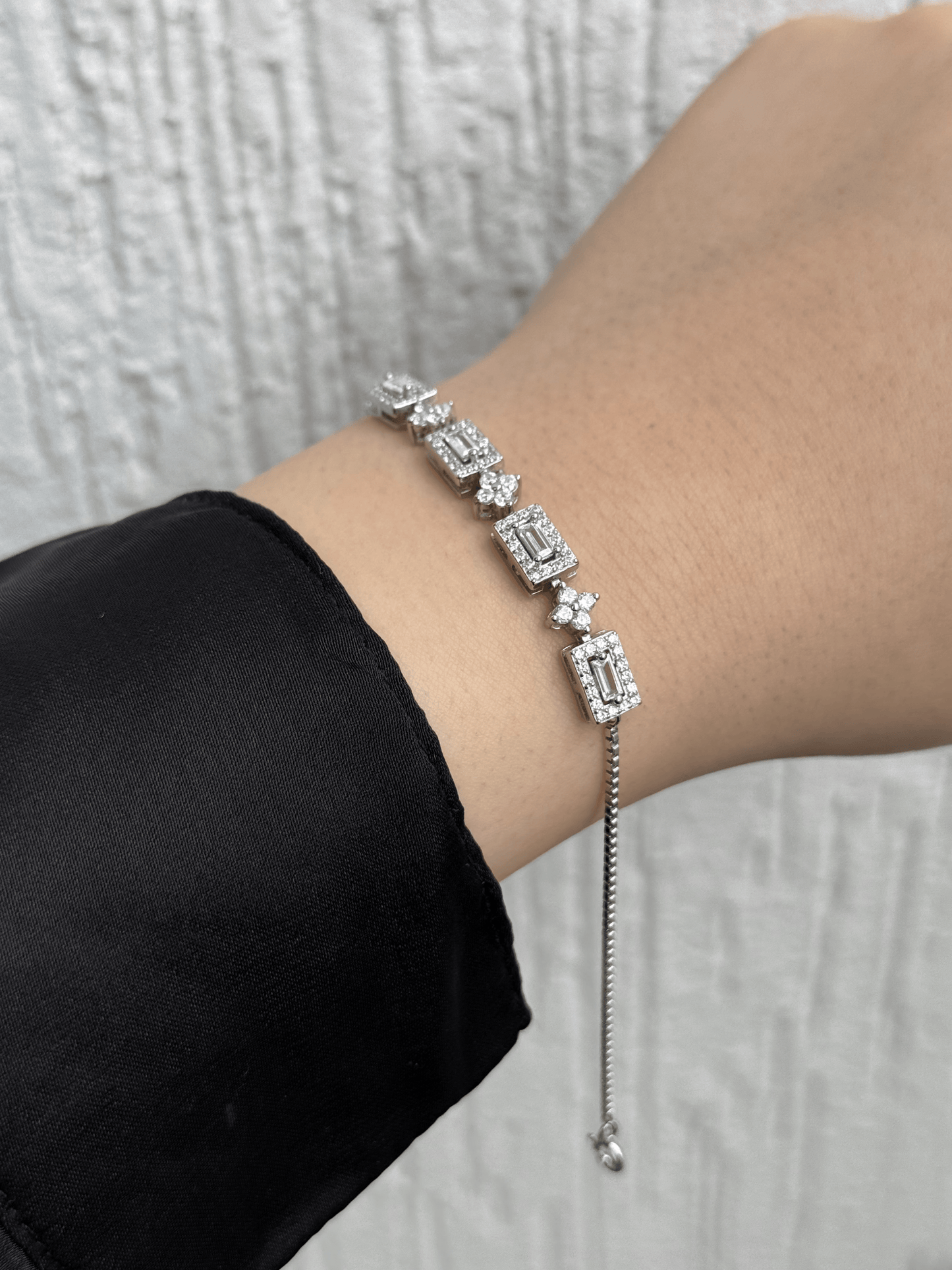 Regal Charm Bracelet - Adjustable Sterling Silver 925 with Zircon and Baguette Stones