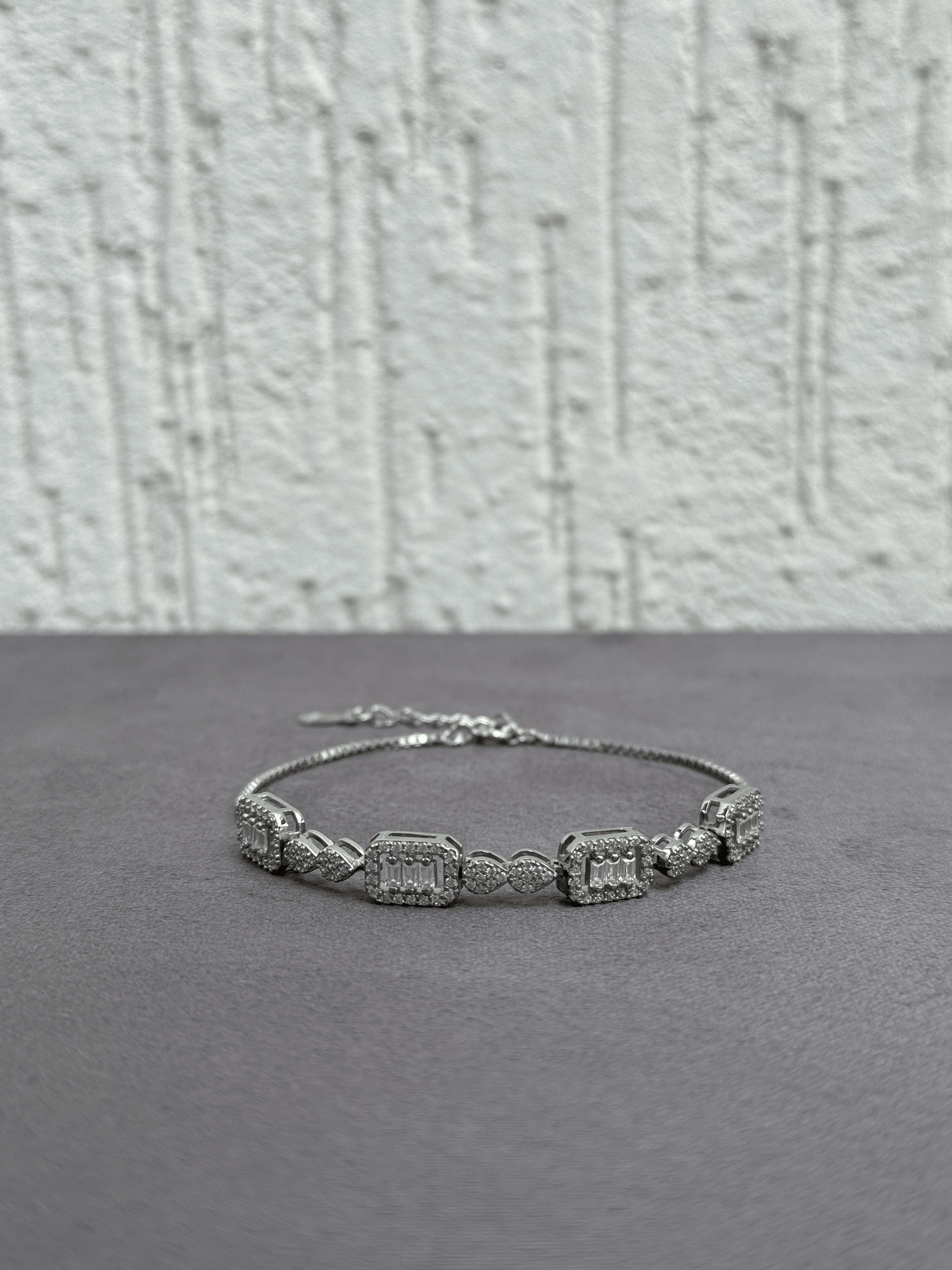 Regal Cascade Bracelet - Adjustable Sterling Silver 925 with Zircon and Baguette Stones